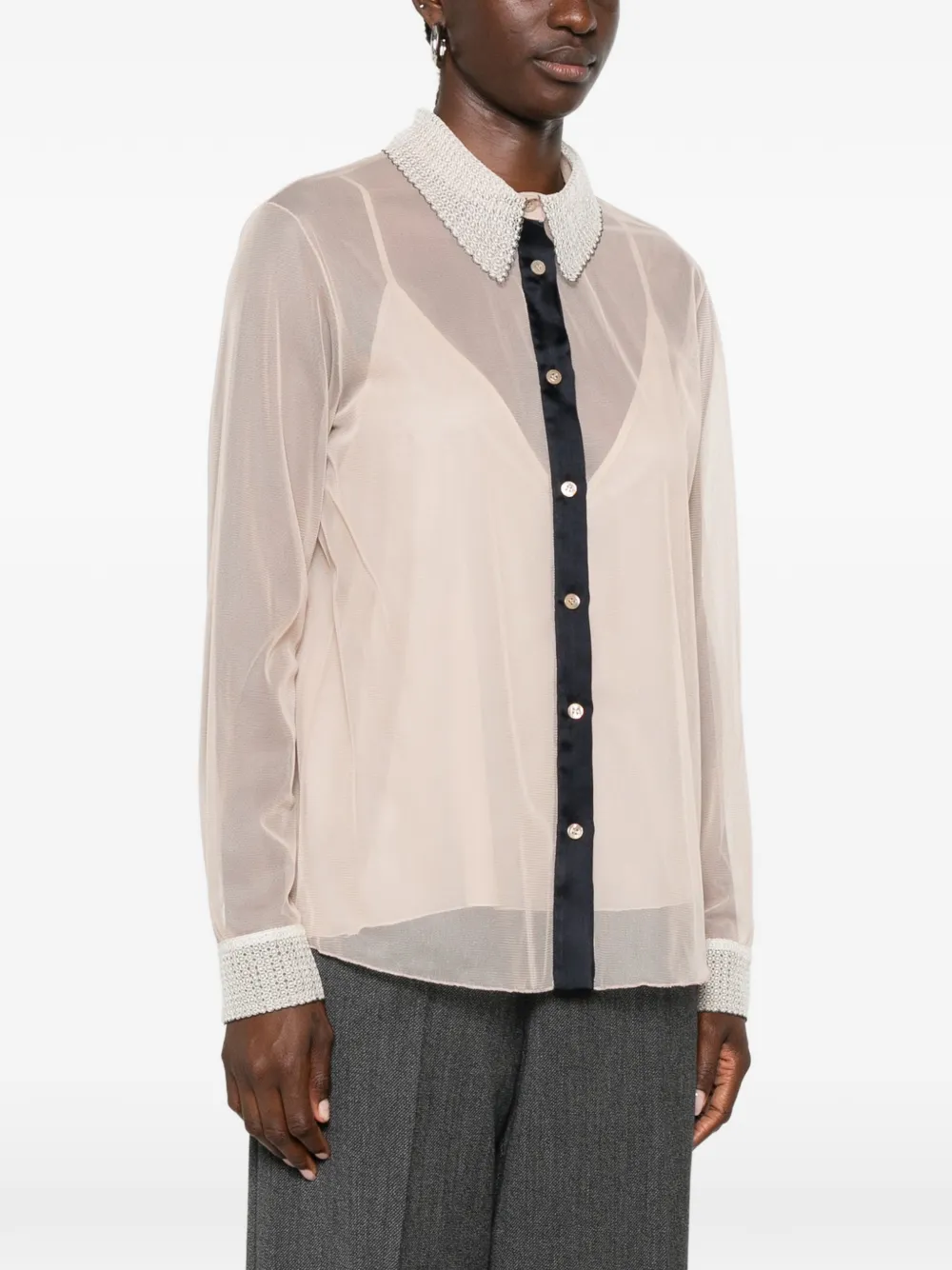 Fabiana Filippi Doorzichtige blouse met kanten kraag Beige
