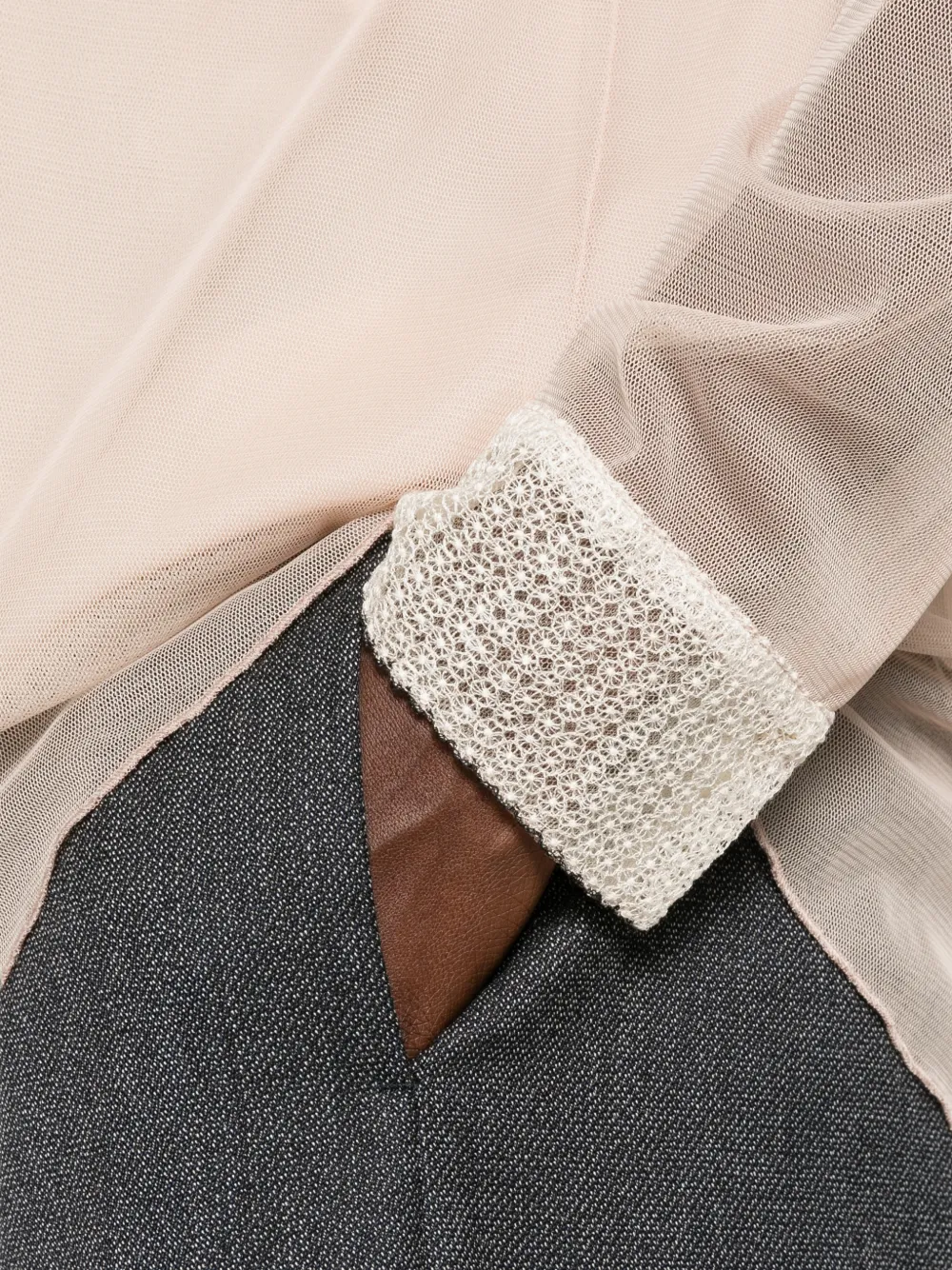 Fabiana Filippi Doorzichtige blouse met kanten kraag Beige