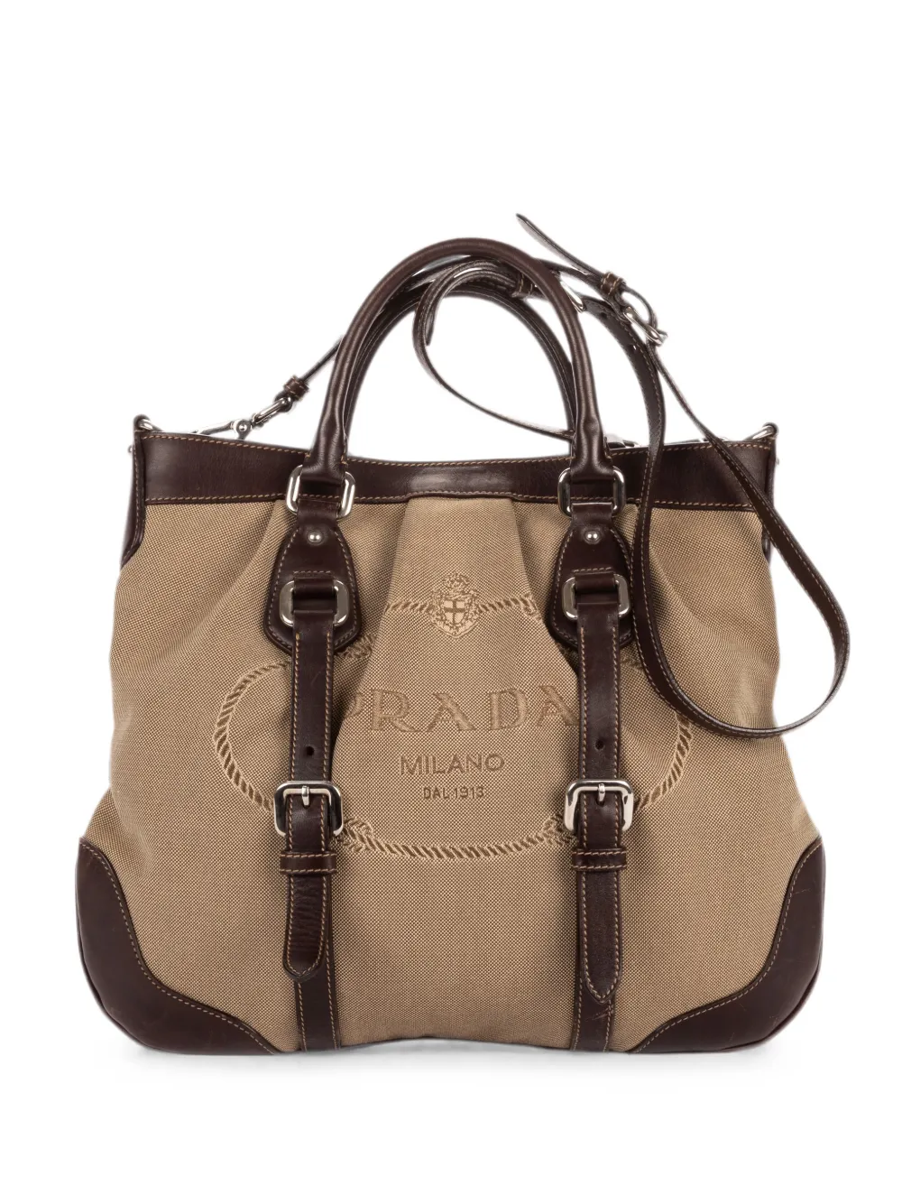 Prada Pre-Owned buckle-detail jacquard tote bag - Marrone