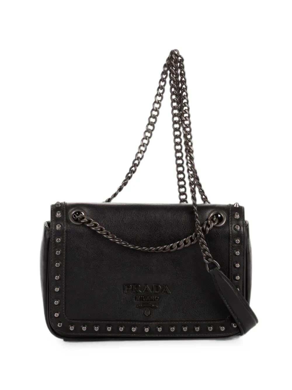 Prada Pre-Owned studded flap cross body bag - Nero