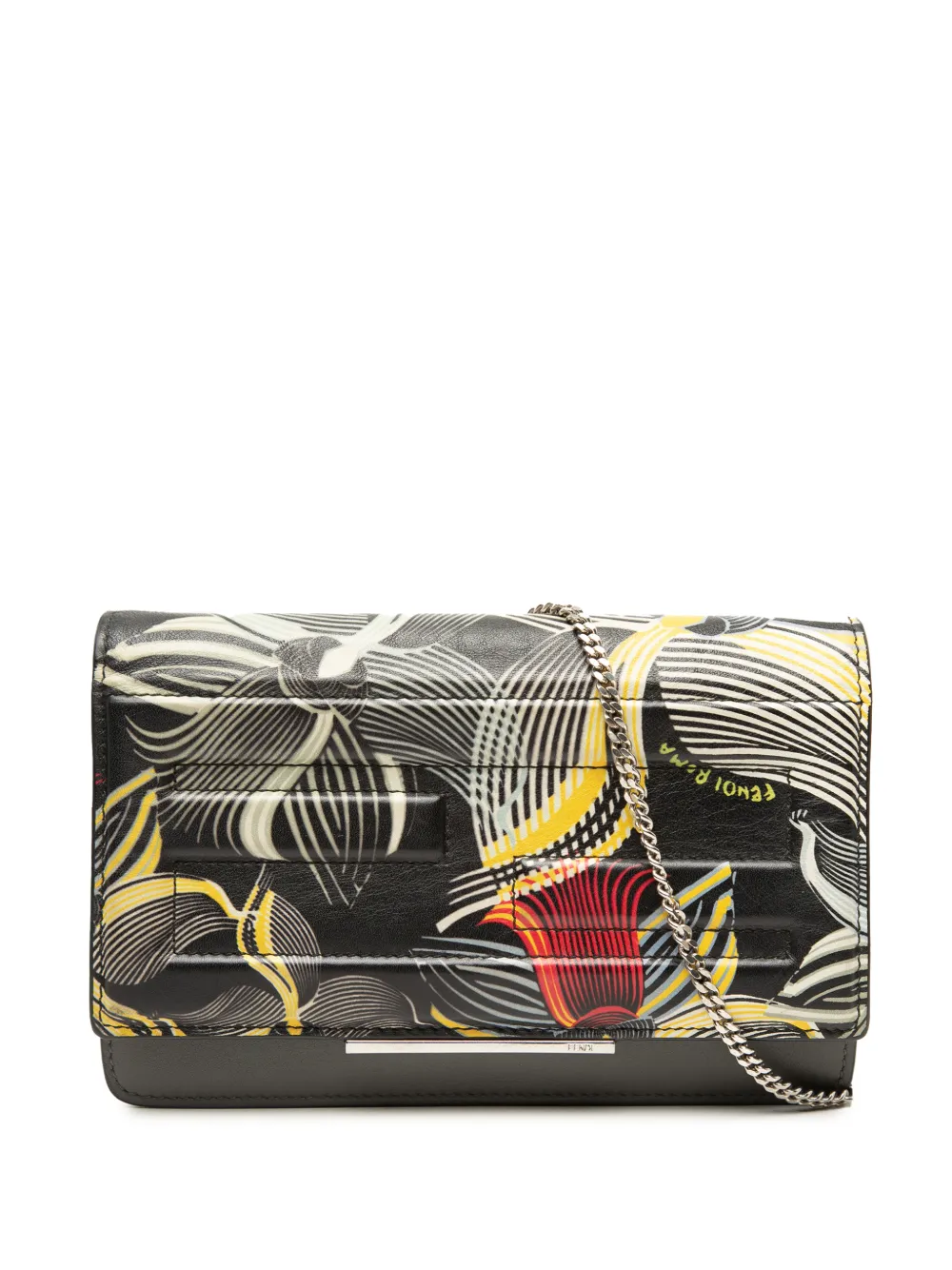 Pre-owned Fendi 2010-2026 Zucca Embossed Calfskin Floral Tube Wallet On Chain Crossbody Bag In Black