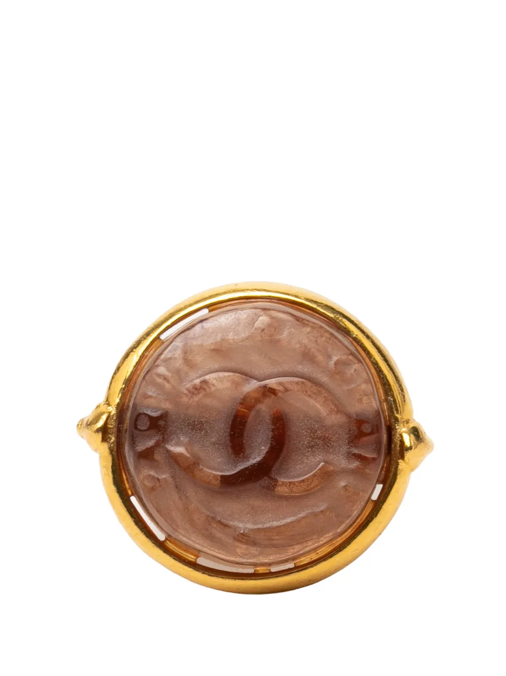CHANEL Pre-Owned Anello CC in metallo placcato oro e vetro 1999 - Marrone