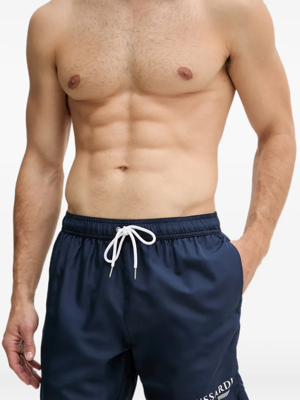 Trussardi Zwembroek met logoprint en trekkoord Blauw