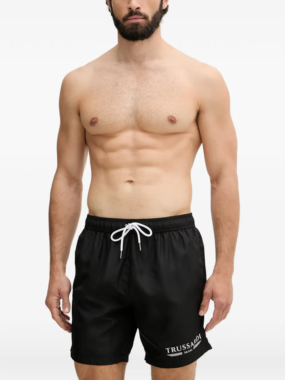 Trussardi logo-print drawstring swim shorts - Nero