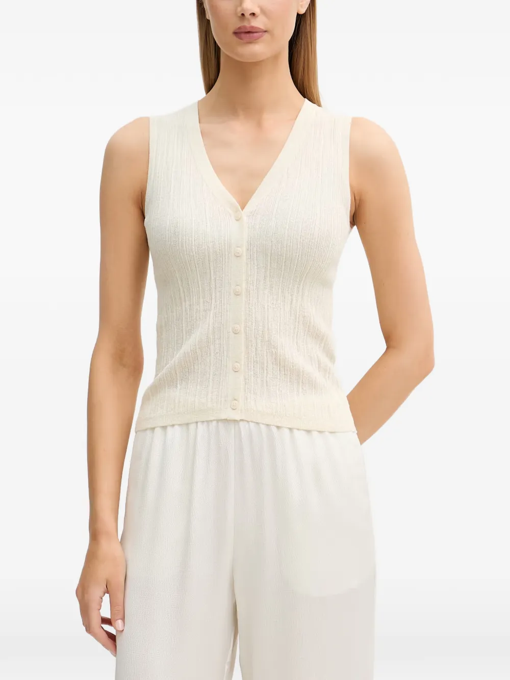 Sisley ribbed-knit V-neck vest - Bianco