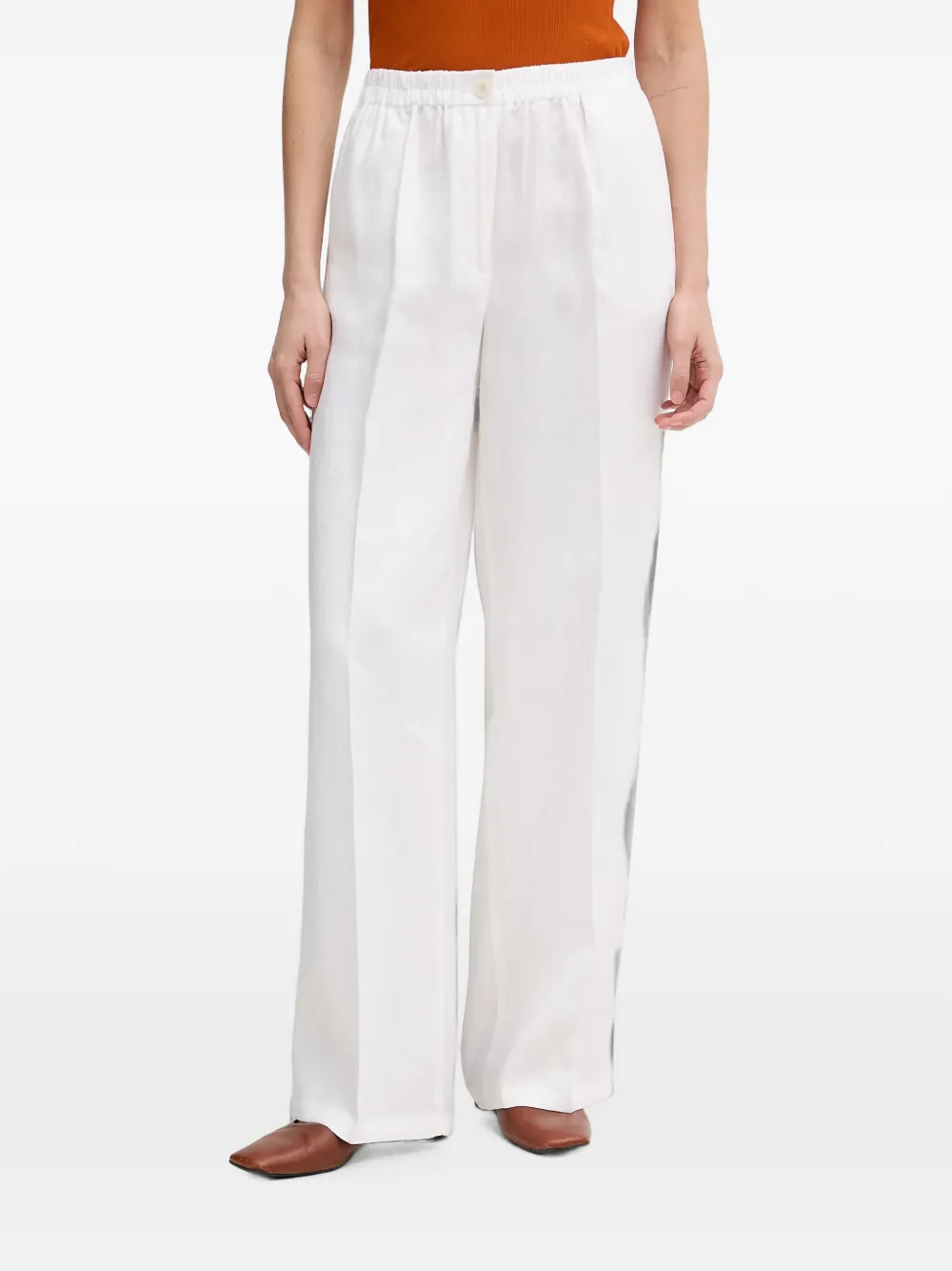 Sisley Paris Elasticated-waistband Straight-leg Trousers In White