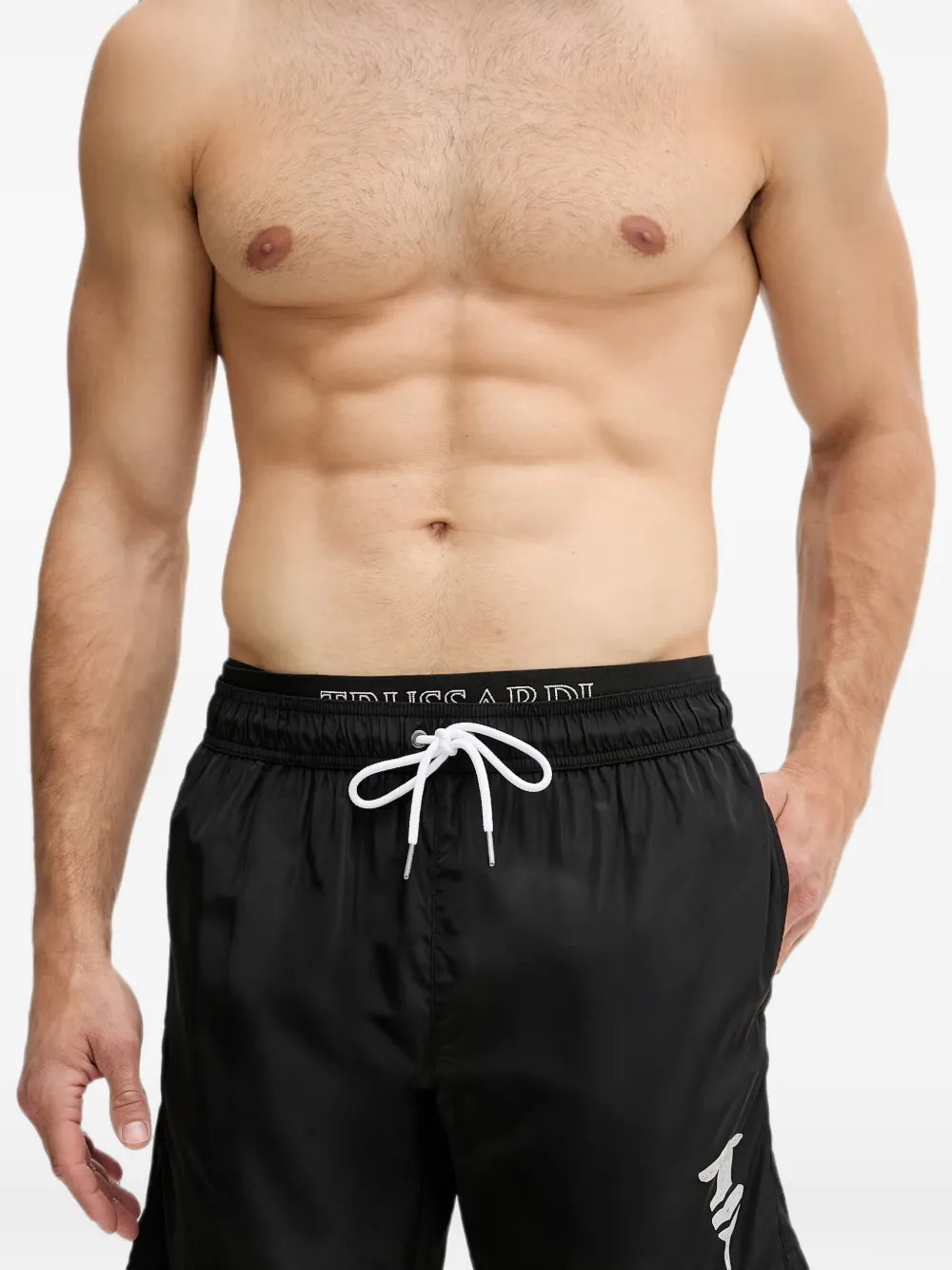 Trussardi logo-print drawstring swim shorts Zwart