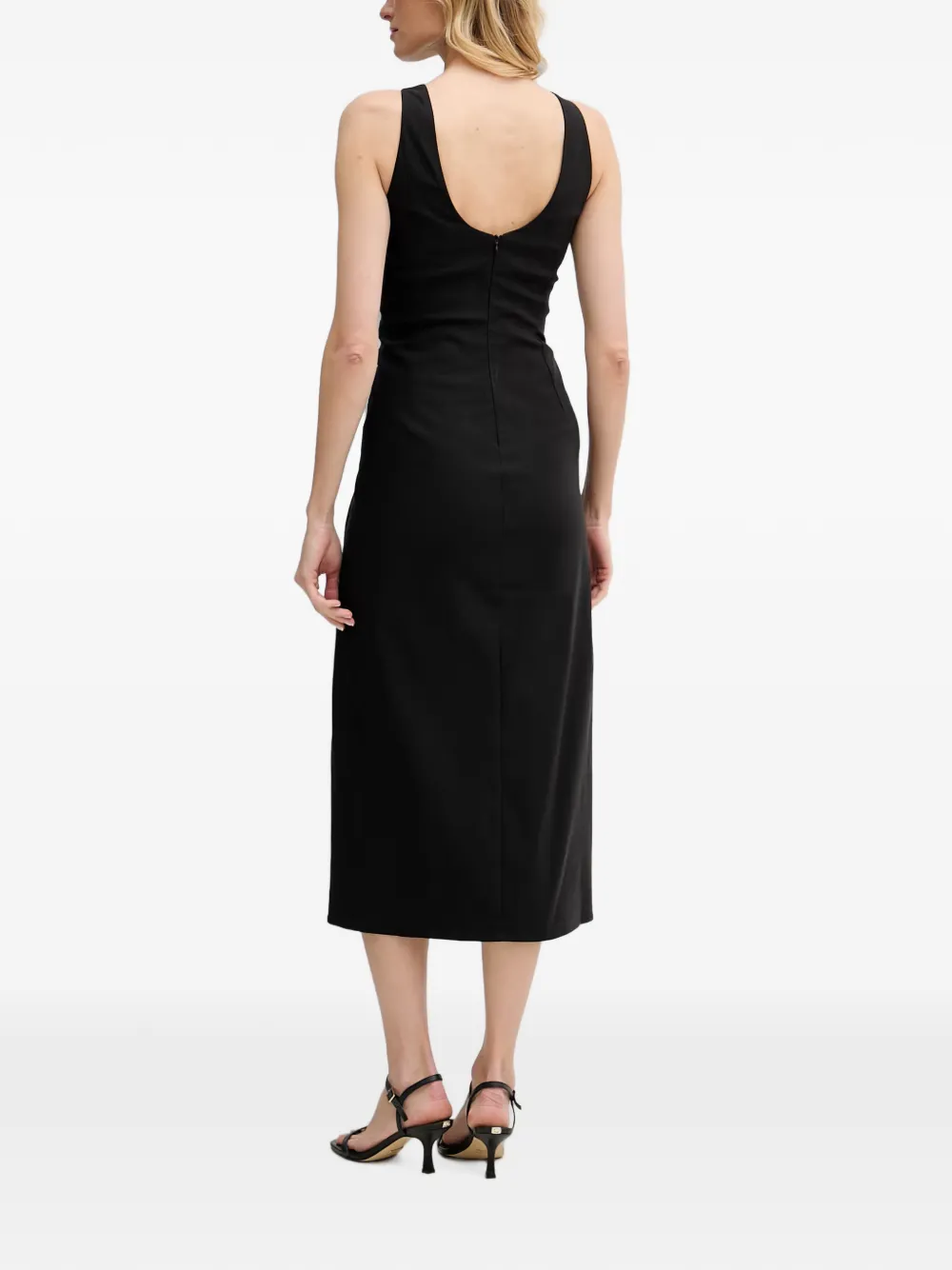 Sisley Midi-jurk met ruches en zijsplit Zwart