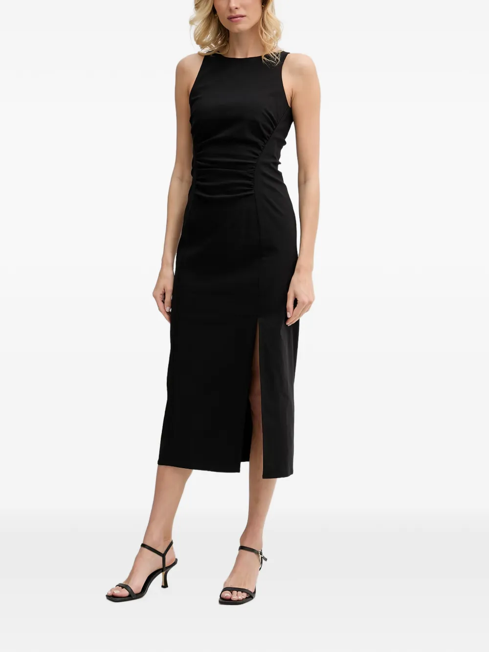 Sisley Midi-jurk met ruches en zijsplit Zwart