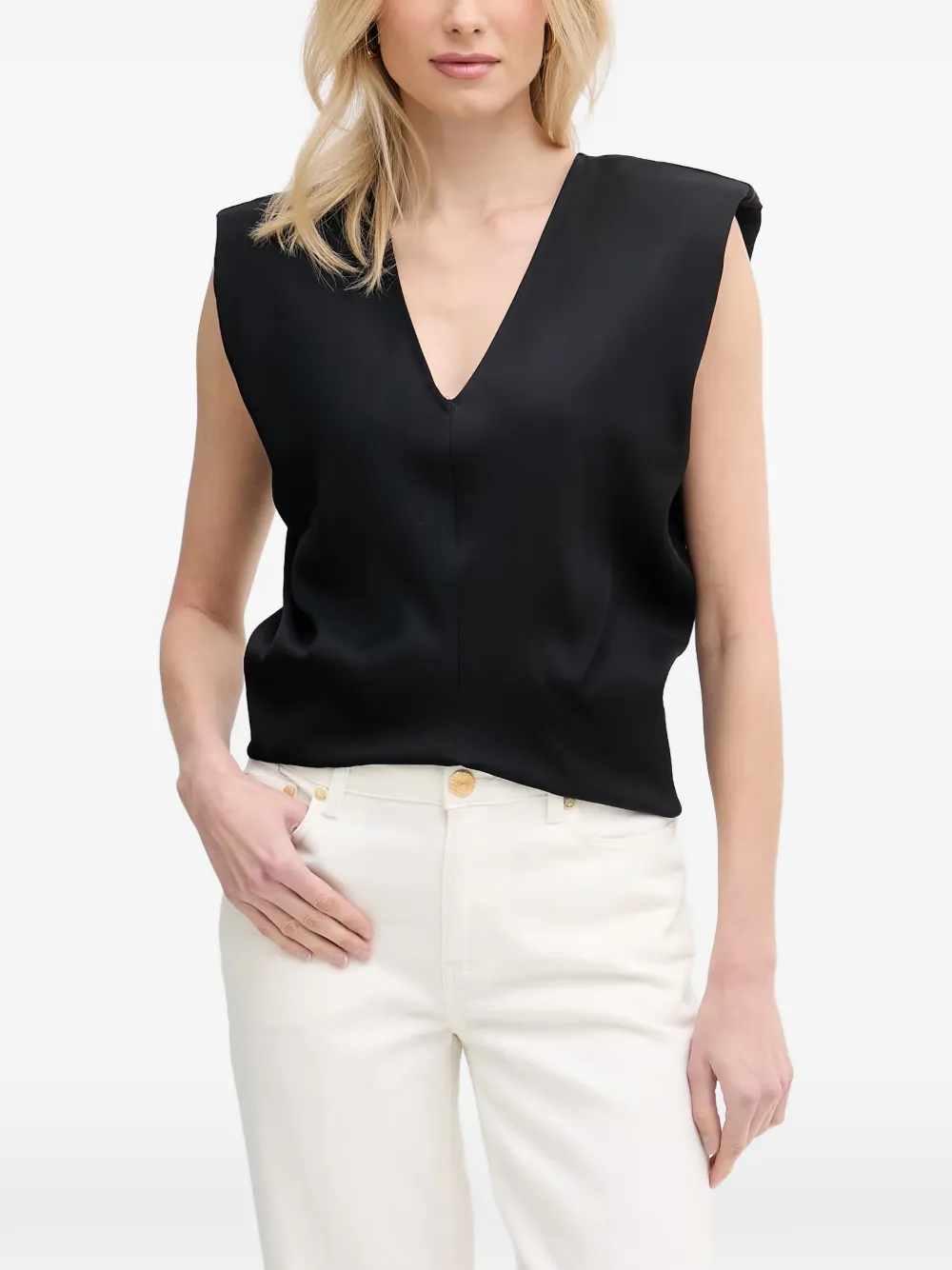 Trussardi padded-shoulder V-neck top - Nero