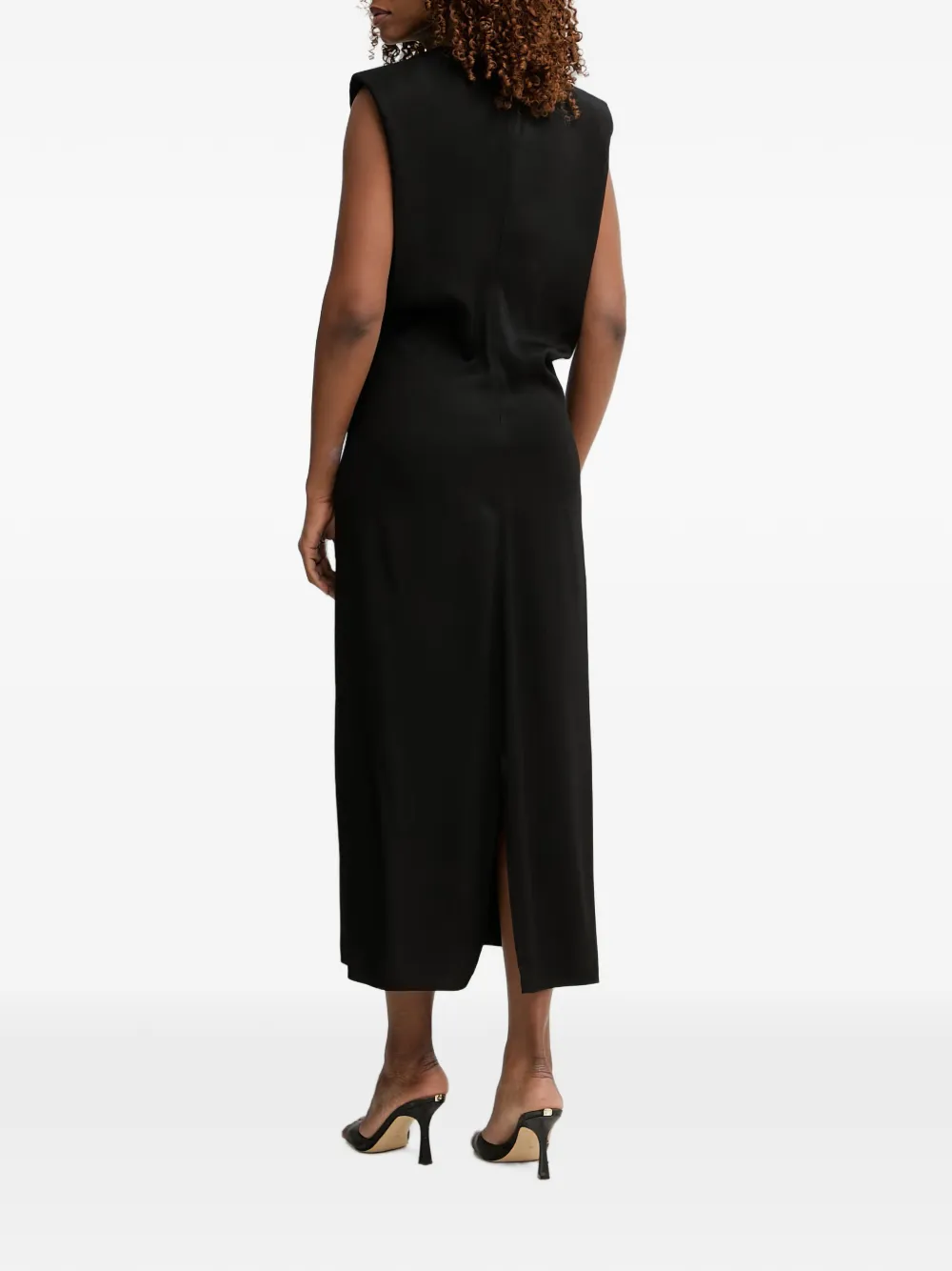 Trussardi Midi-jurk met V-hals en schoudervullingen Zwart