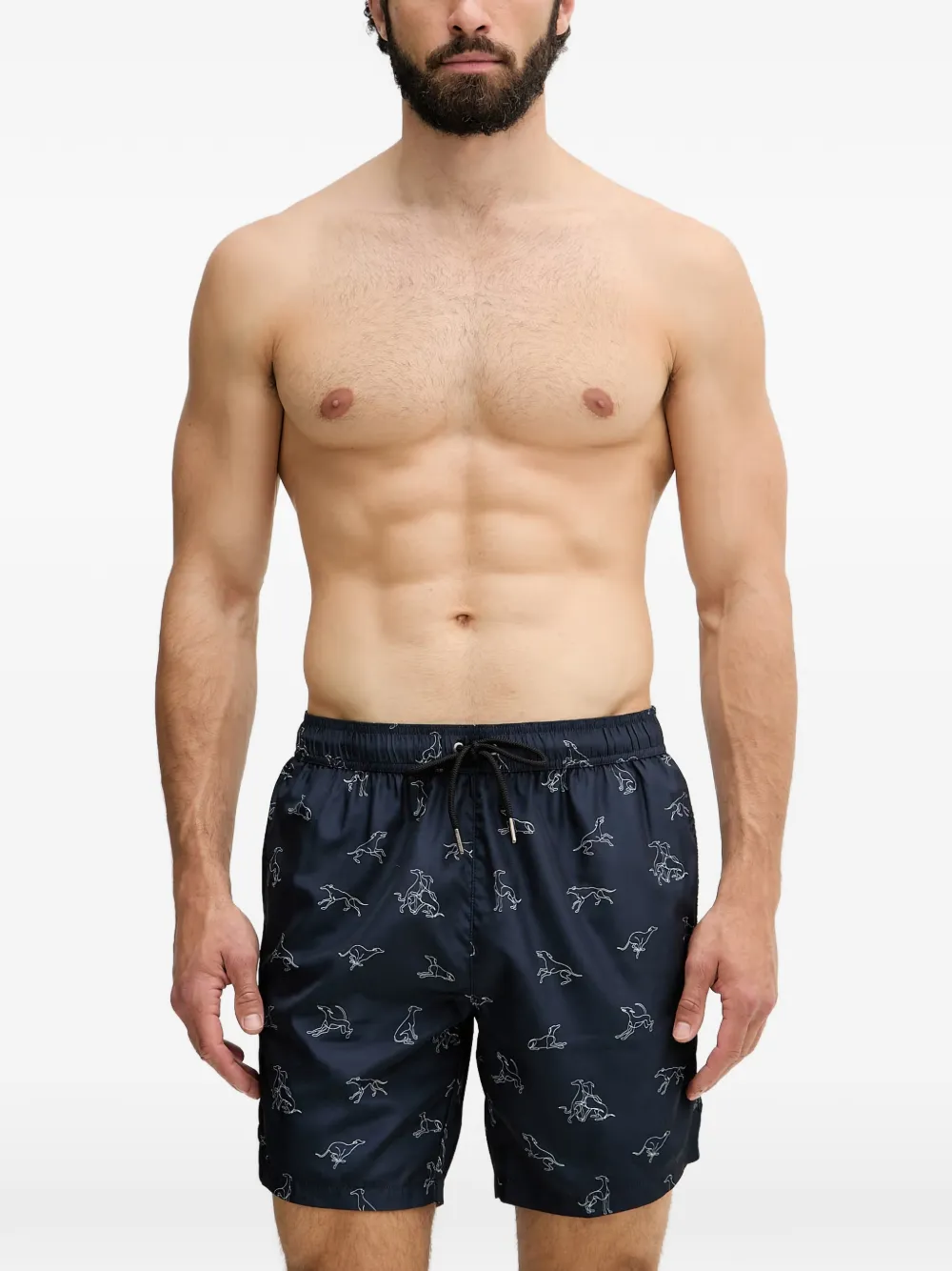 Trussardi greyhound-print drawstring swim shorts - Blu