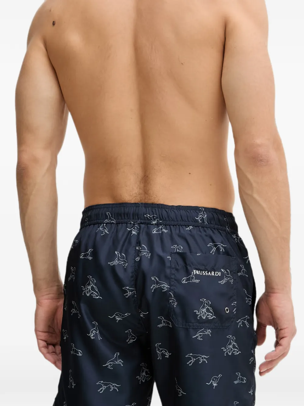 Trussardi Zwembroek met trekkoord en windhond-print Blauw