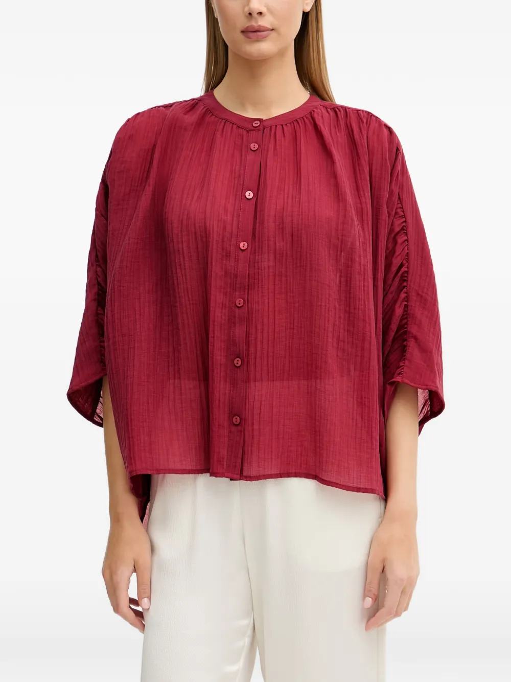 Sisley gathered-detail button-up blouse - Rosso