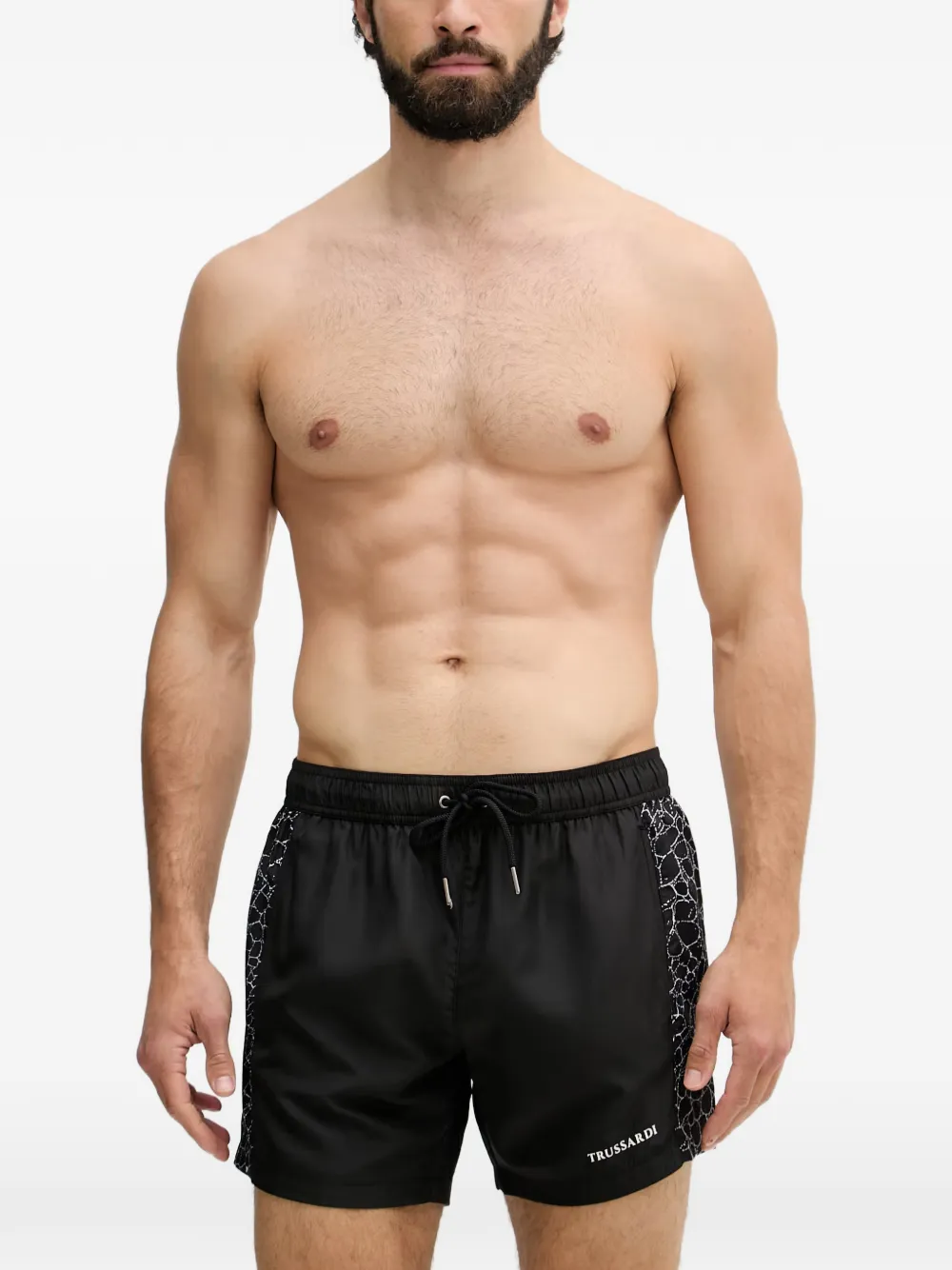 Trussardi logo-print drawstring-waist swim shorts - Nero