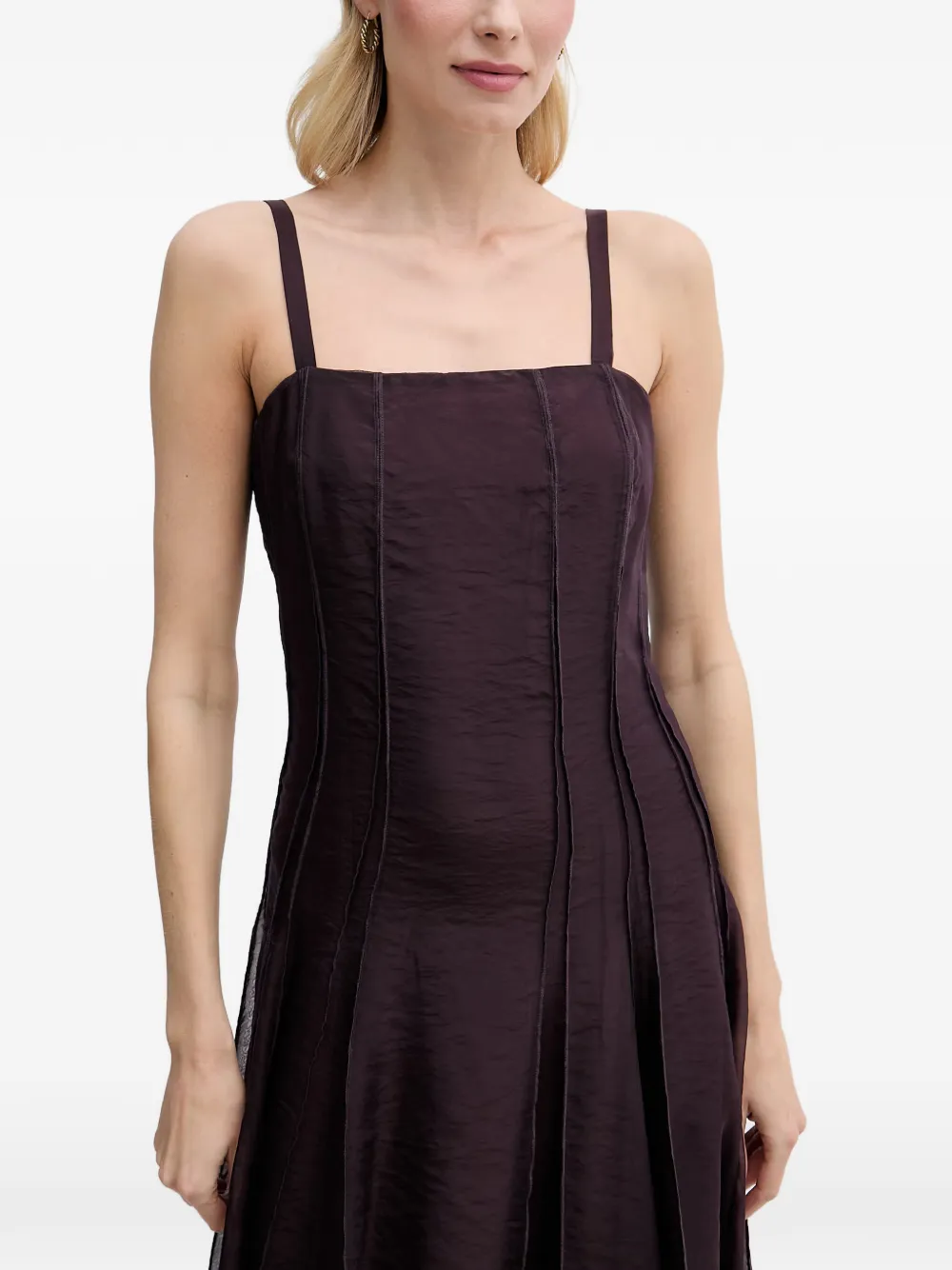 Sisley Evasé flared midi-jurk met naad Bruin