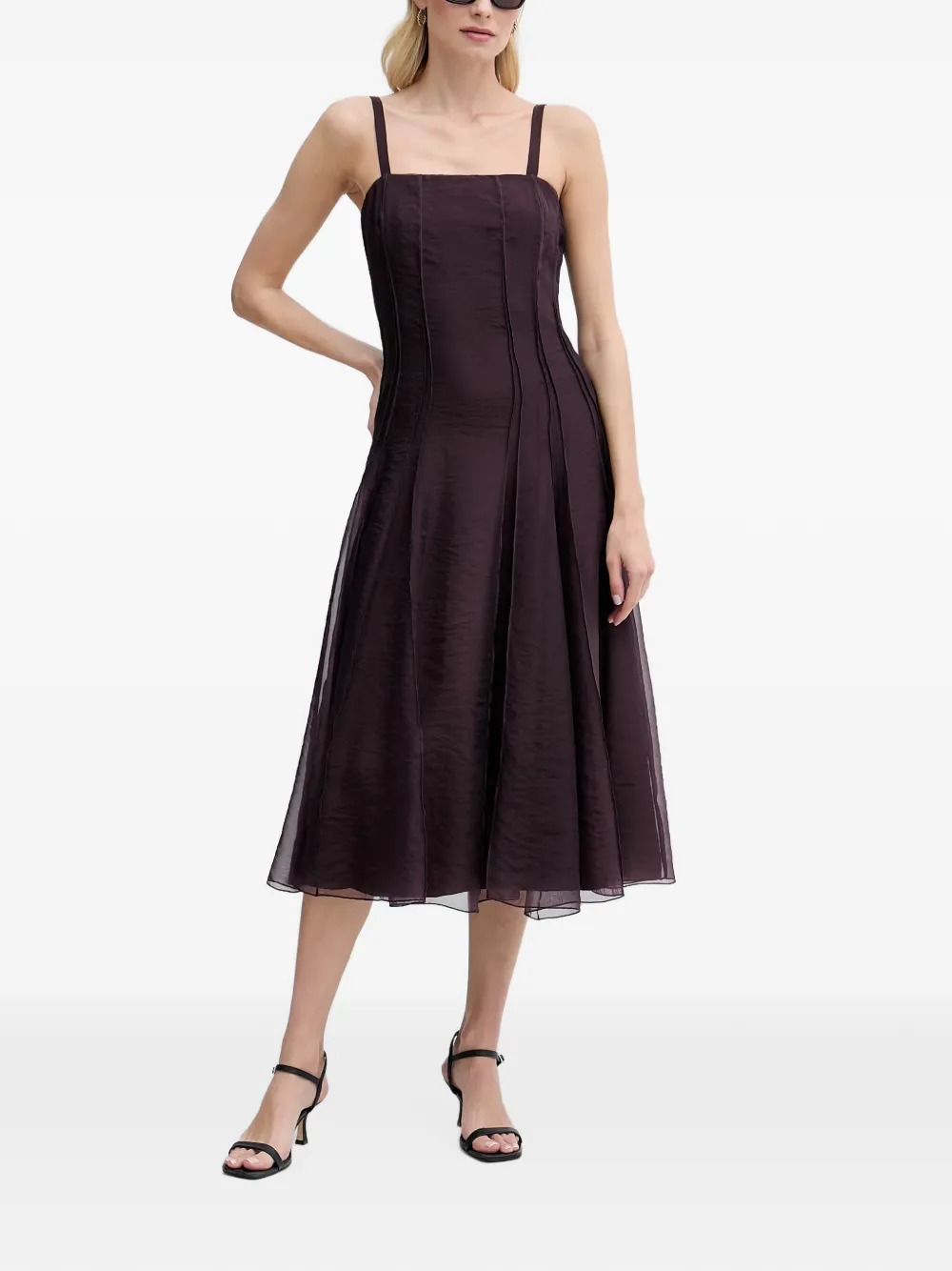 Sisley Evasé flared midi-jurk met naad Bruin