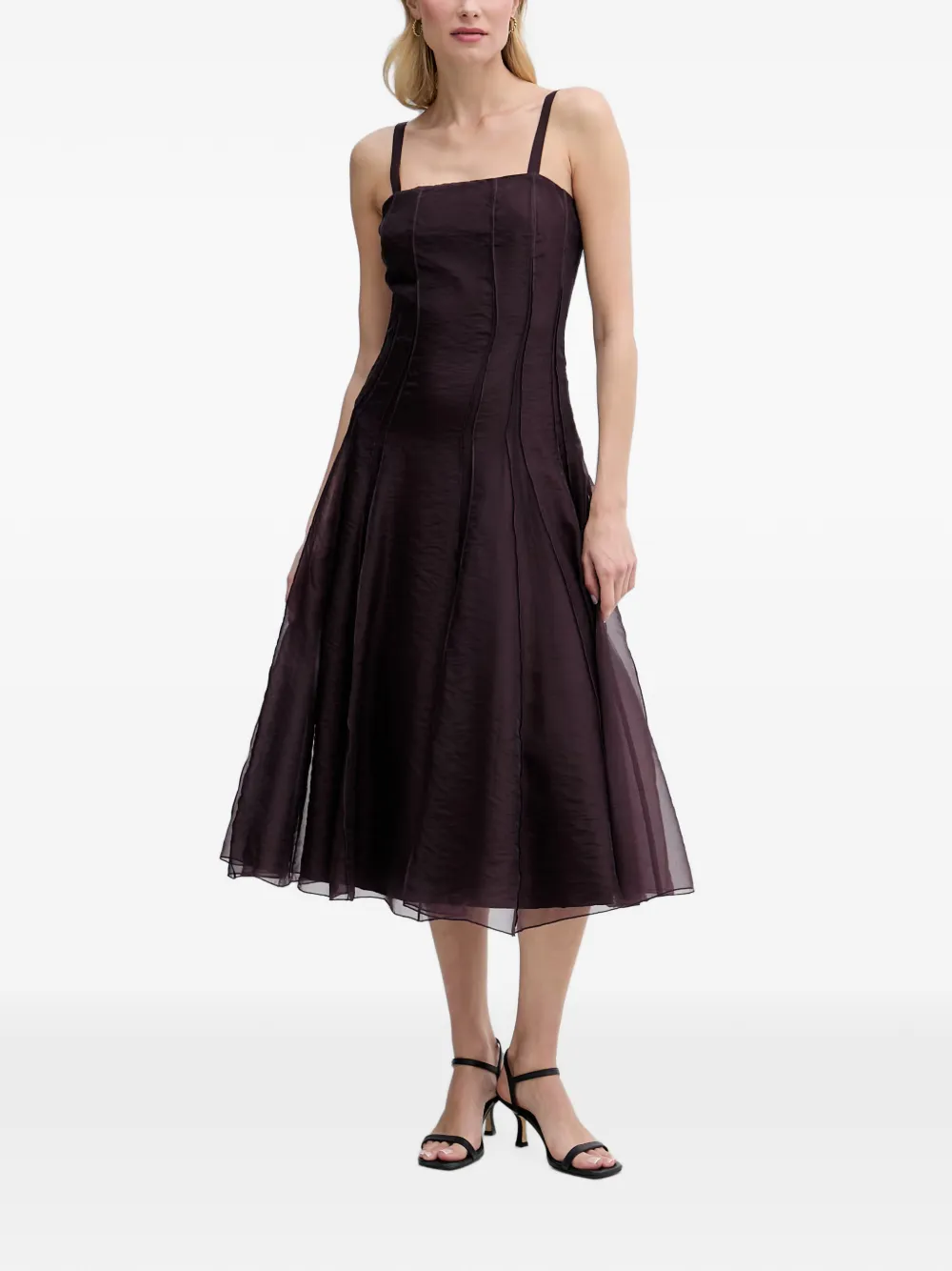 Sisley Paris Evasé Exposed-seam Flared Midi Dress In Braun