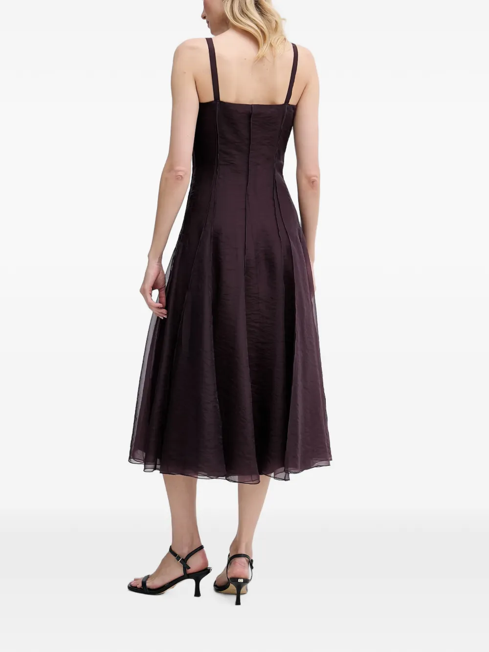 Sisley Evasé flared midi-jurk met naad Bruin