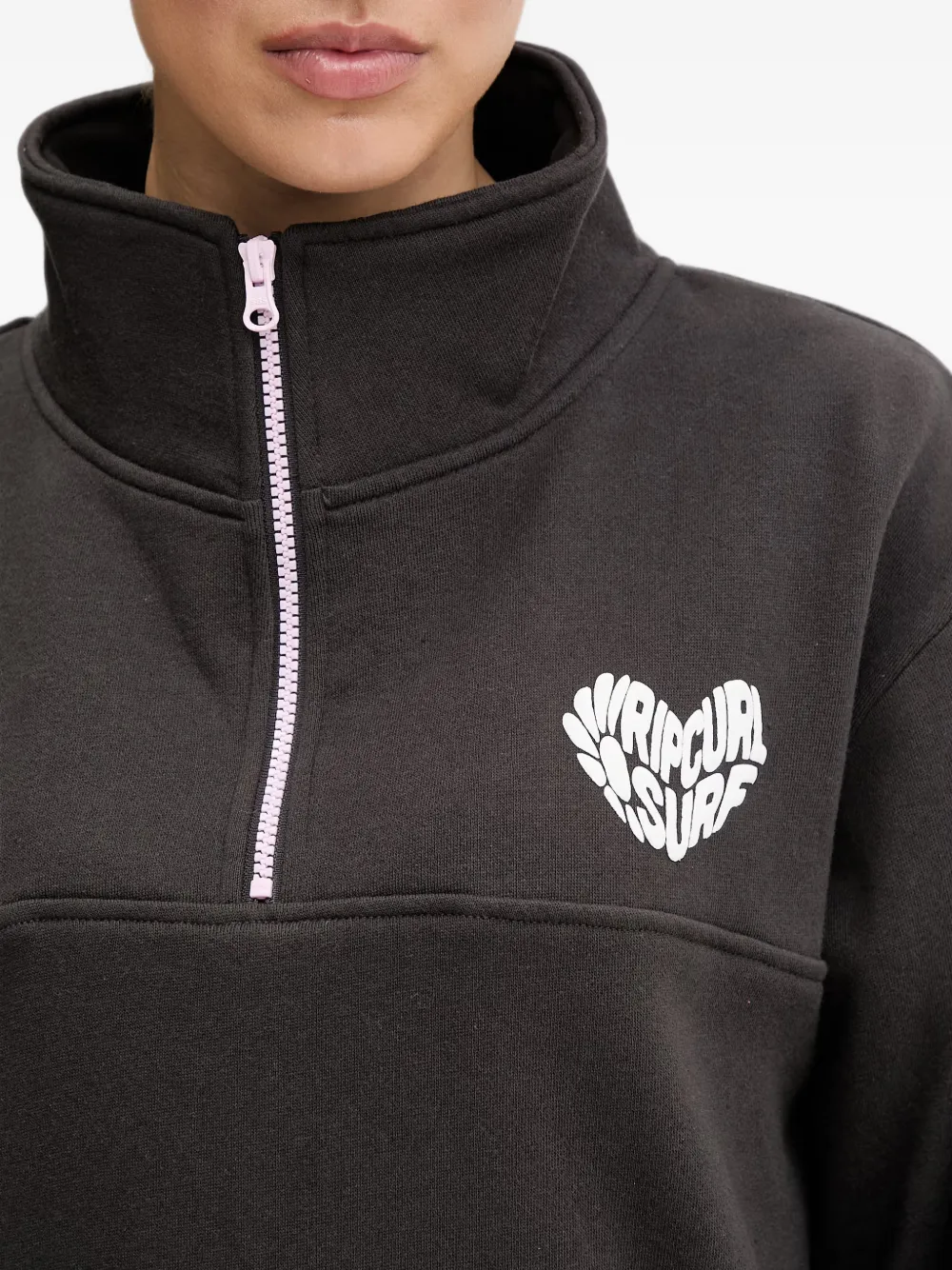 Rip Curl RC Heart sweater met kwartrits en logo-print Zwart