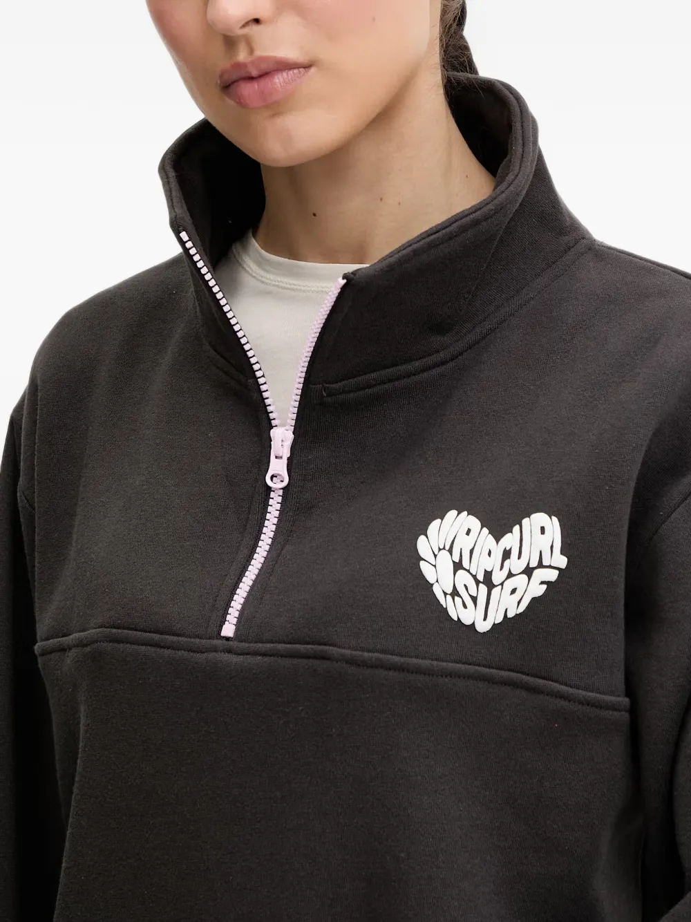 Rip Curl RC Heart sweater met kwartrits en logo-print Zwart