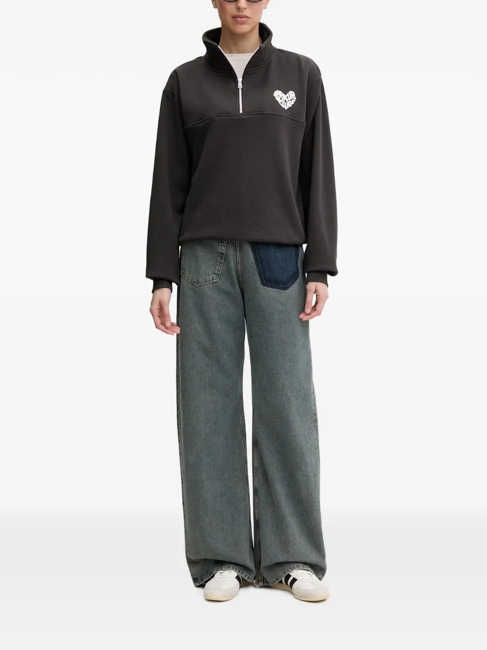 Rip Curl RC Heart sweater met kwartrits en logo-print Zwart