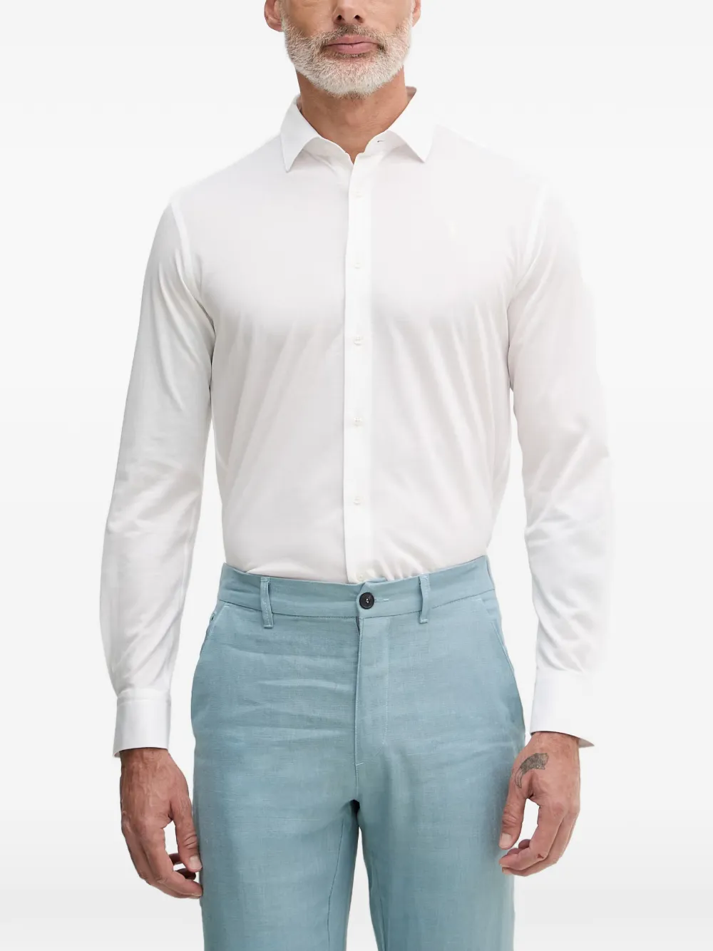 Trussardi logo-embroidered long-sleeve shirt - Bianco
