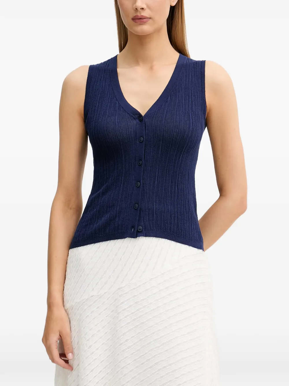 Sisley Paris Ribbed-knit V-neck Vest In 블루