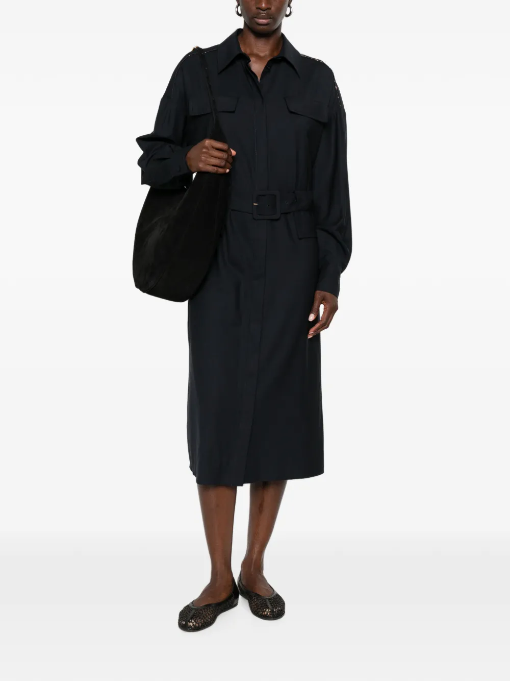 Fabiana Filippi belted chest-pockets midi dress - Blu