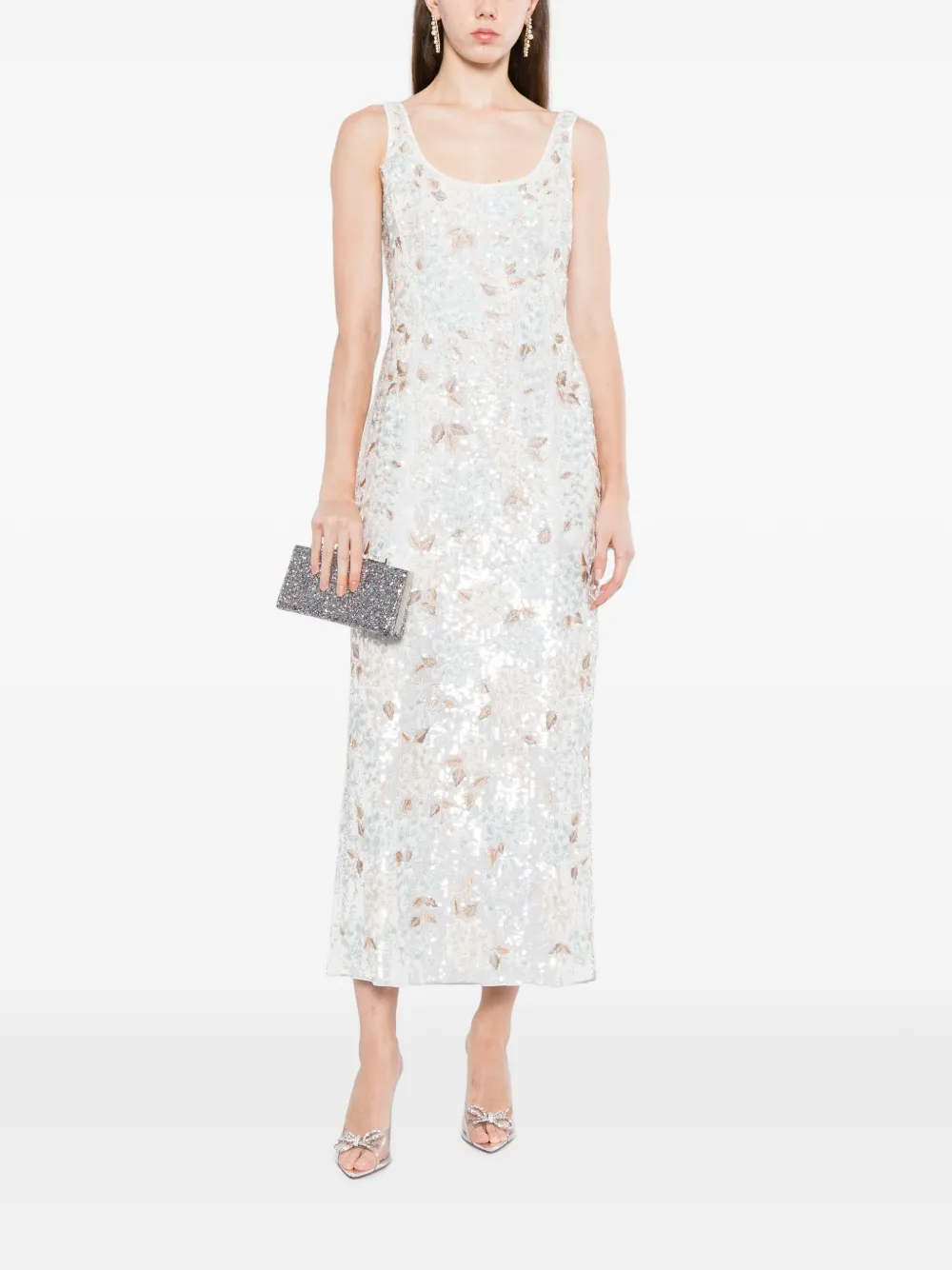 Needle & Thread Wisteria glanzende jurk Beige