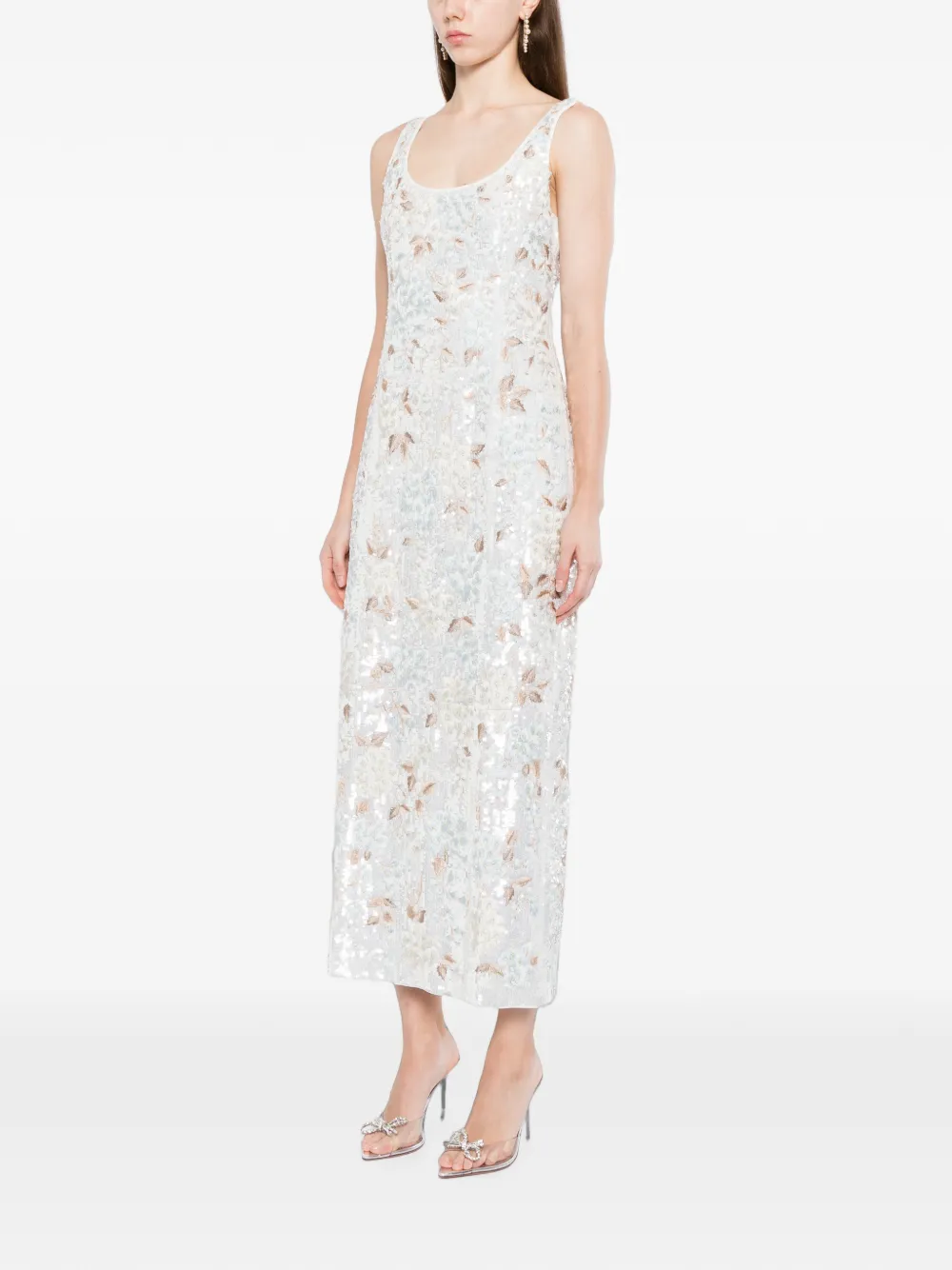 Needle & Thread Wisteria glanzende jurk Beige