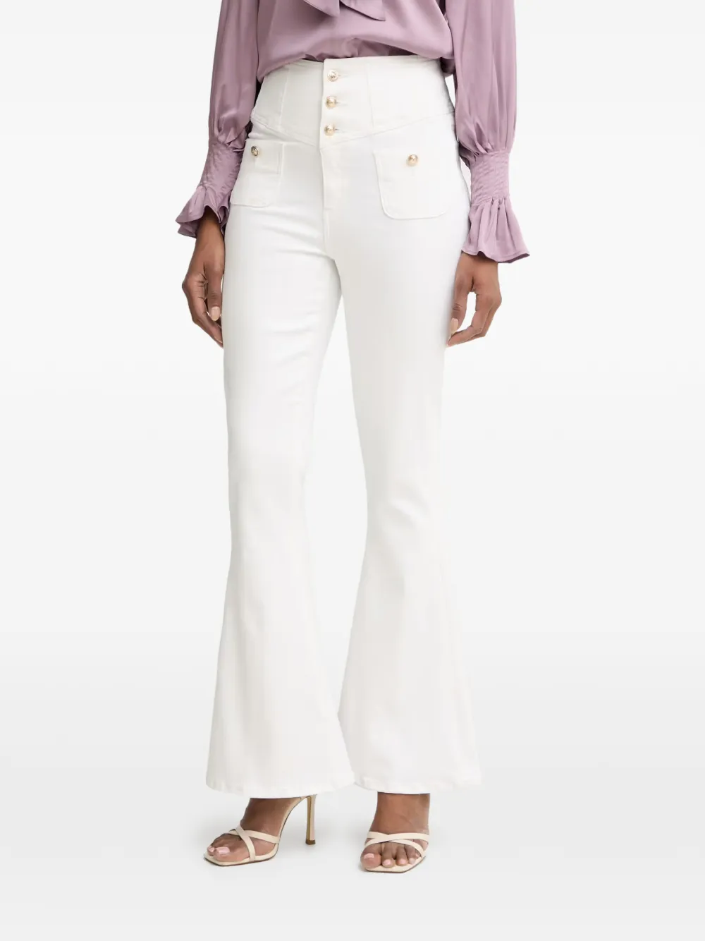 GUESS USA button-embellished flared jeans - Bianco