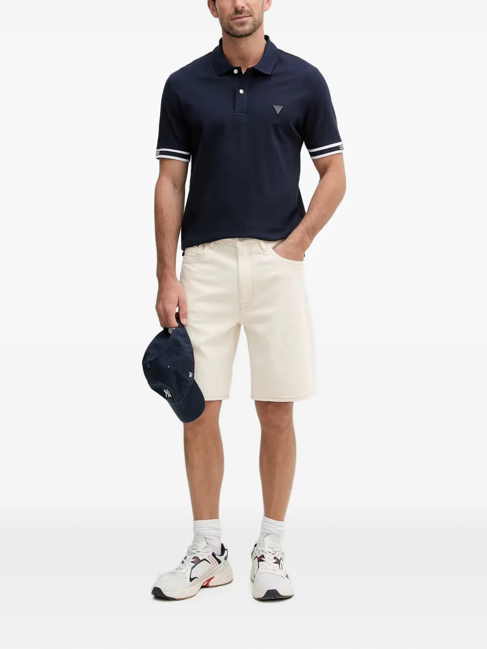 GUESS USA Poloshirt met logopatch en gestreepte afwerking Blauw