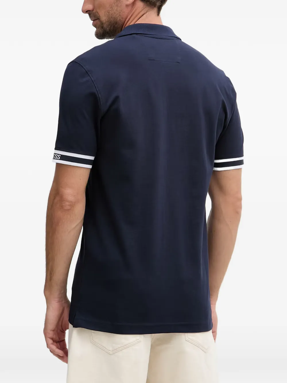 GUESS USA Poloshirt met logopatch en gestreepte afwerking Blauw
