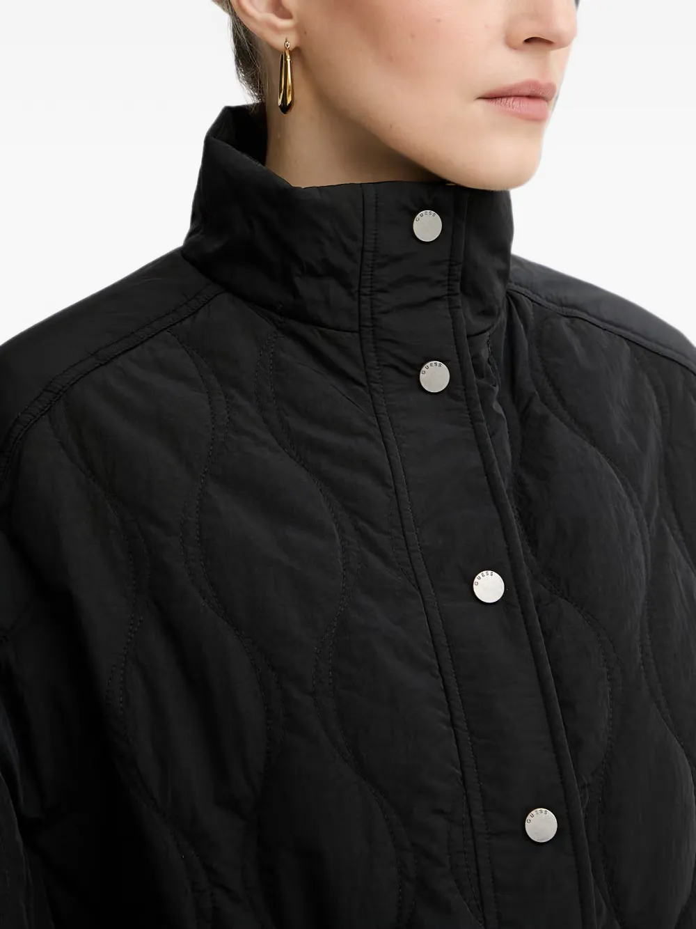 GUESS USA quilted drawstring jacket Zwart