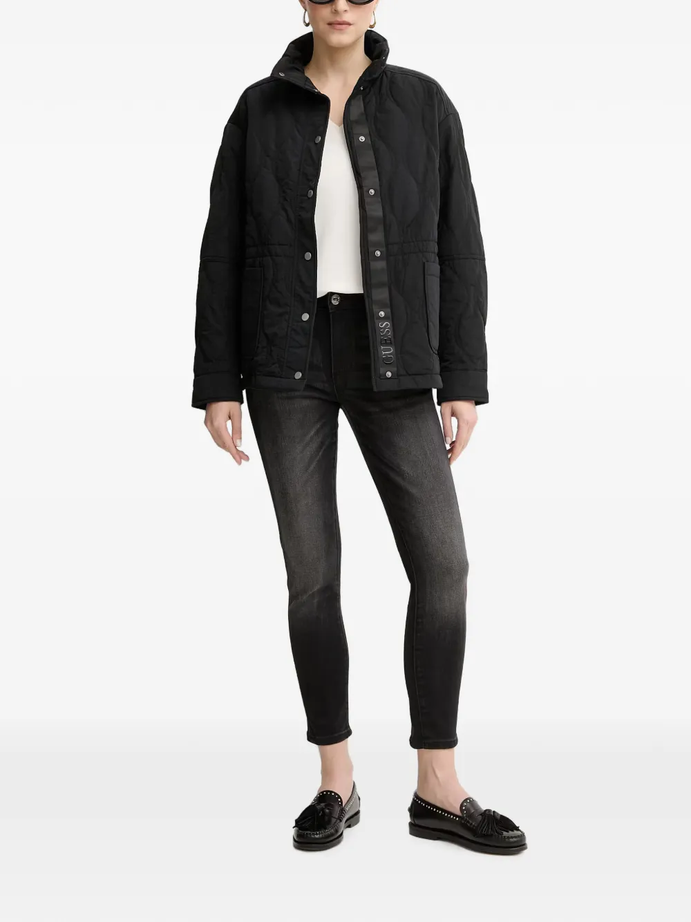 GUESS USA quilted drawstring jacket Zwart