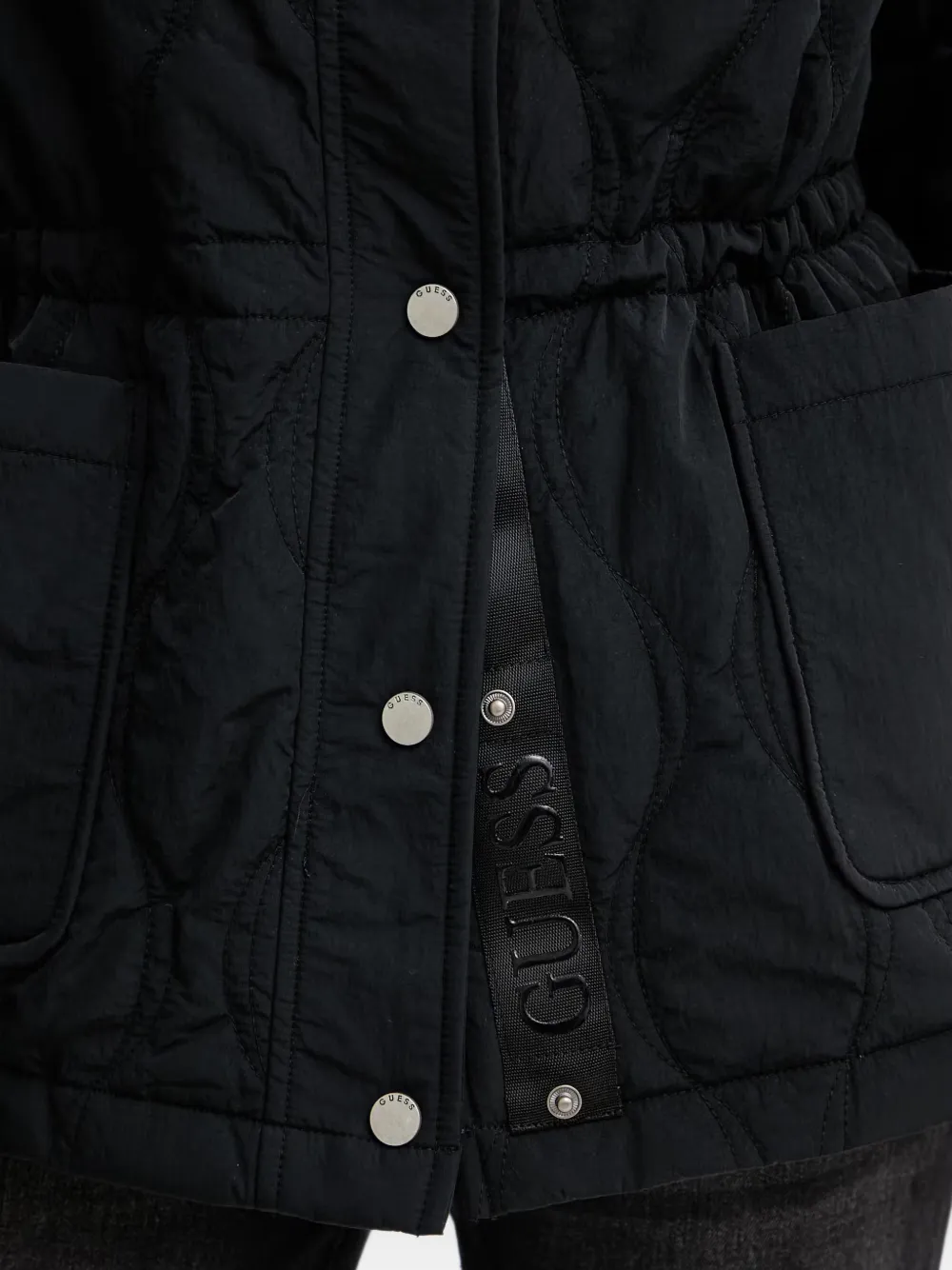 GUESS USA quilted drawstring jacket Zwart