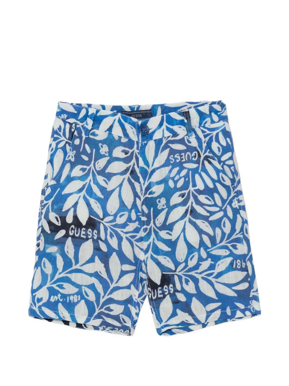 Guess kids leaf-print logo-print shorts Blauw