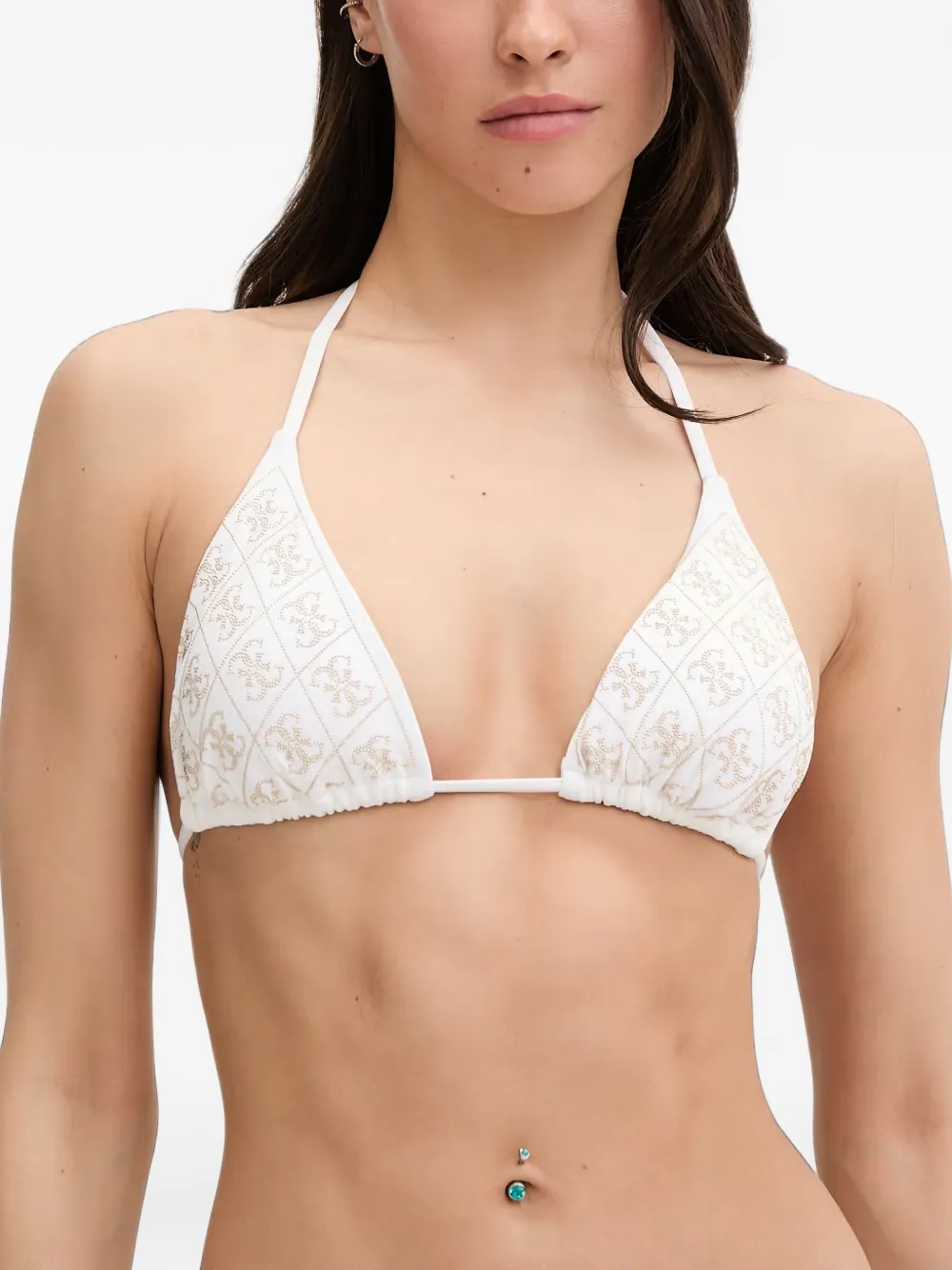 GUESS USA Top bikini a triangolo con logo 4G - Bianco