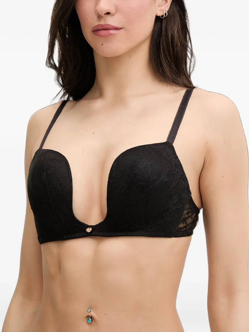 GUESS USA lace-overlay plunge bra - Nero