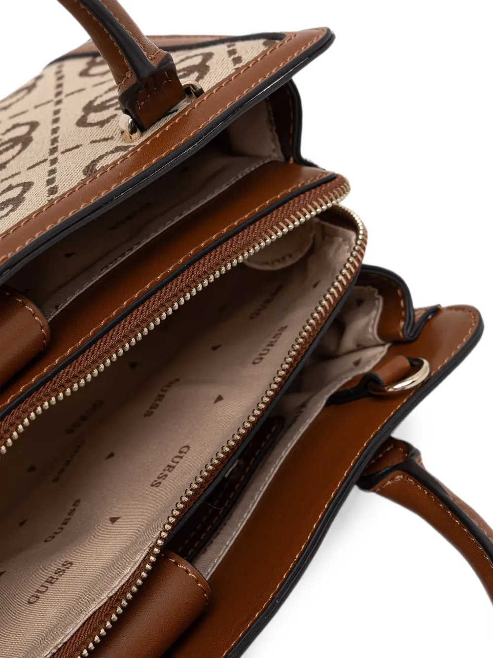 GUESS USA Schoudertas met monogramprint en logoplakkaat Bruin