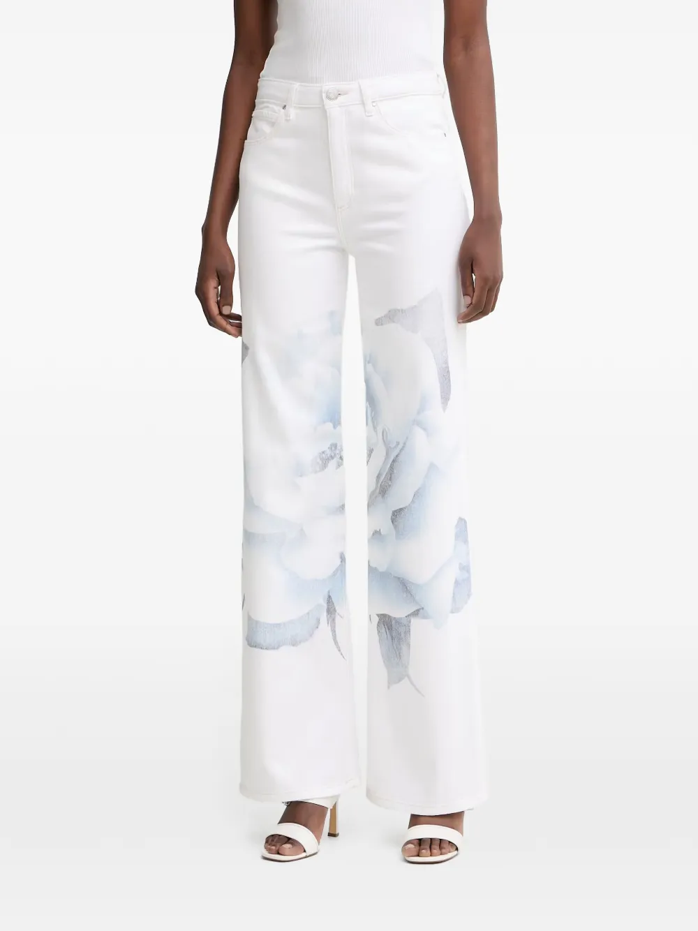 GUESS USA floral-print logo-patch jeans - Bianco