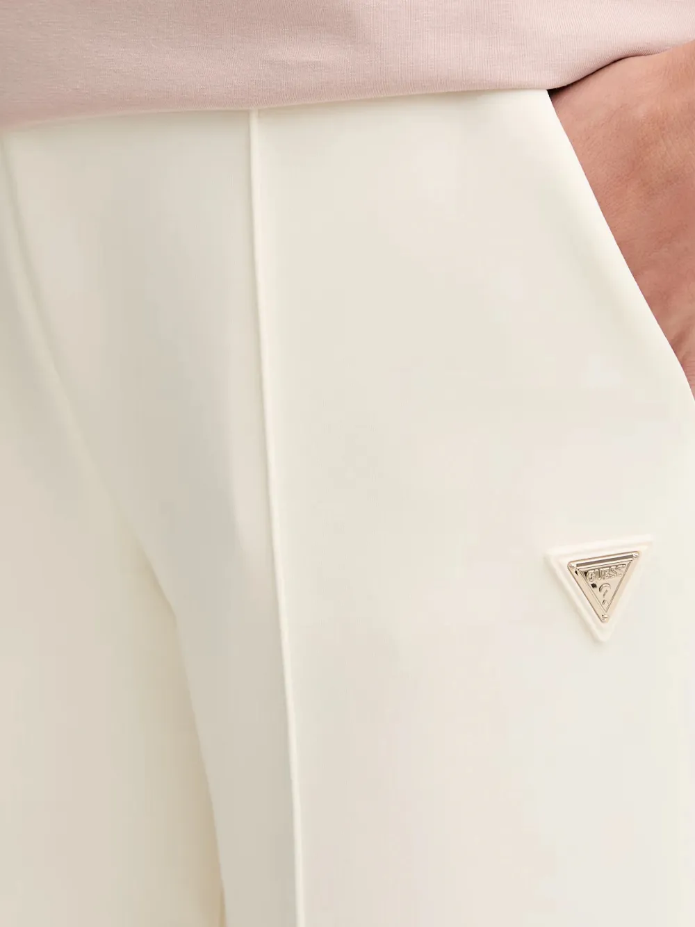 GUESS USA logo-plaque pintuck trousers Beige