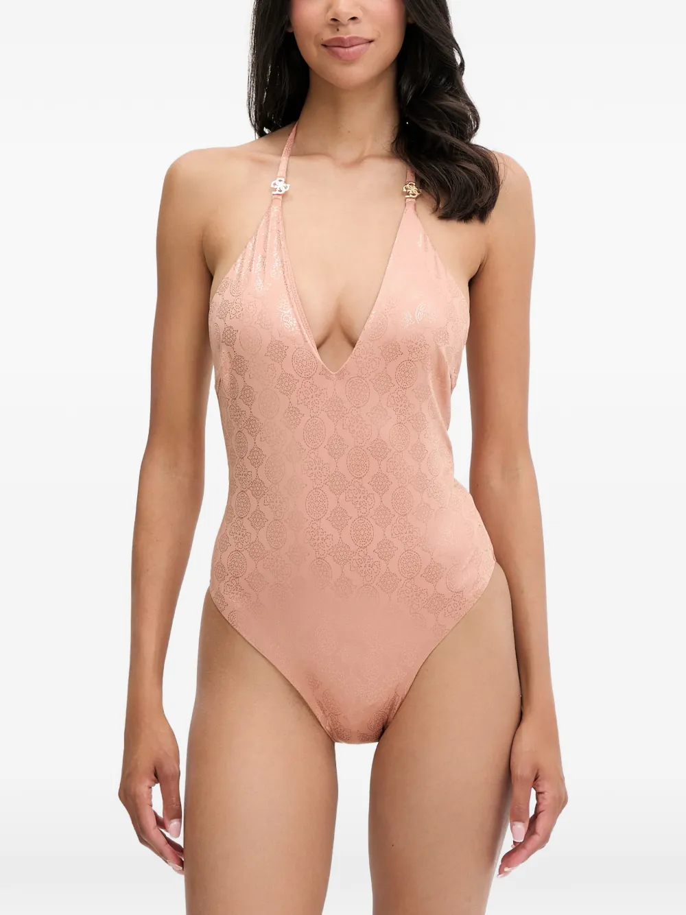 GUESS USA logo-print halterneck swimsuit - Rosa