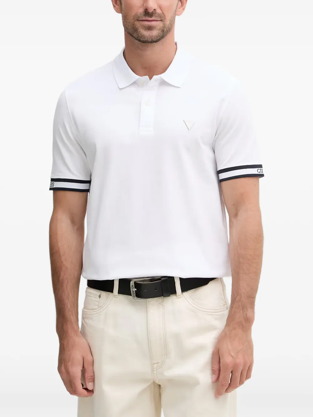 GUESS USA Lyle logo-patch striped-trim polo shirt - Weiß