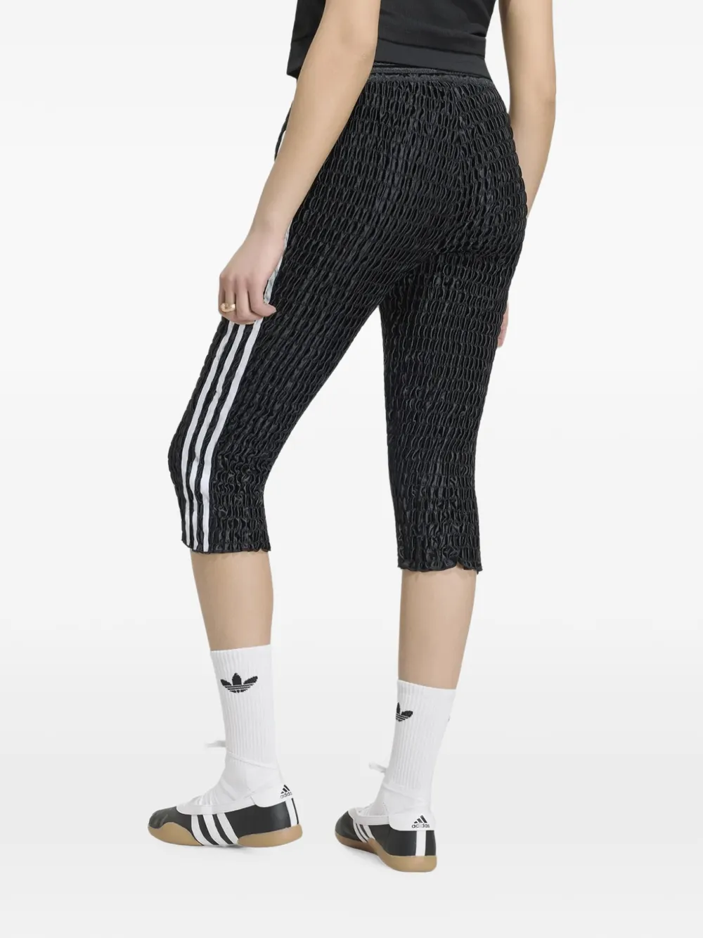 adidas Capri smocked side-stripe trousers Zwart
