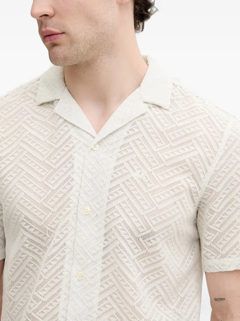 Lindbergh Overhemd met geometrisch kant en korte mouwen Beige