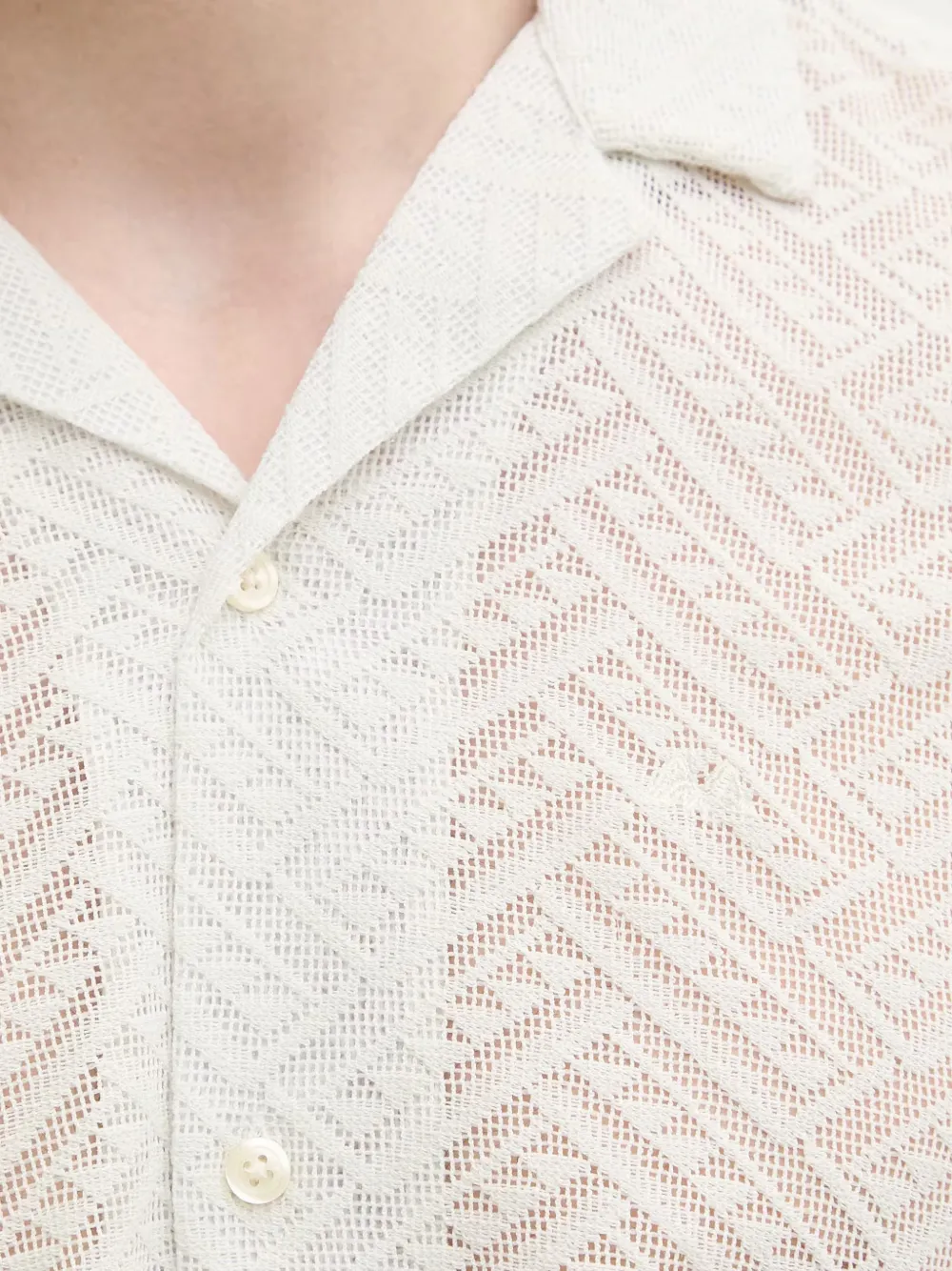 Lindbergh Overhemd met geometrisch kant en korte mouwen Beige