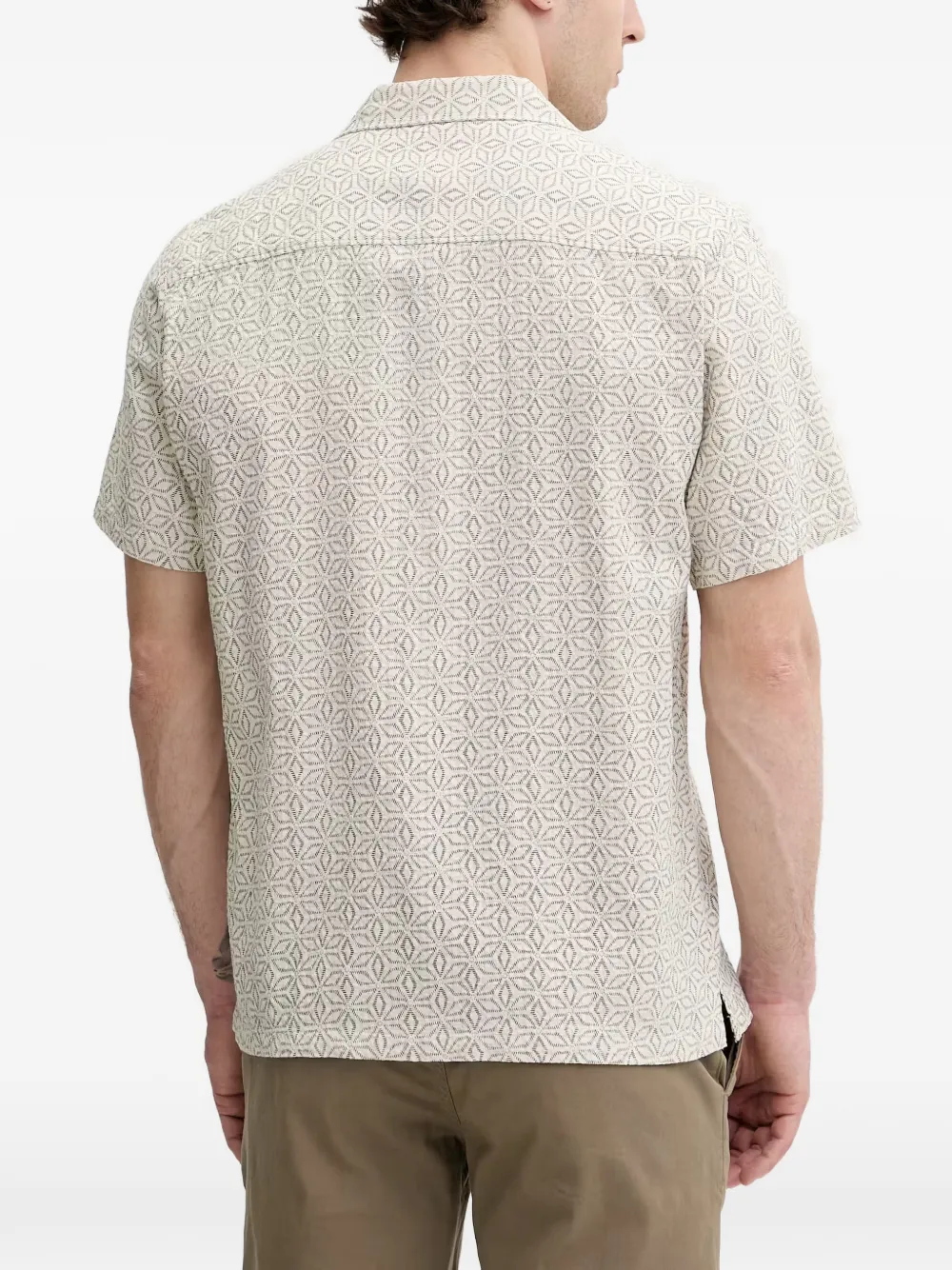 Lindbergh geometric-print camp-collar shirt Beige