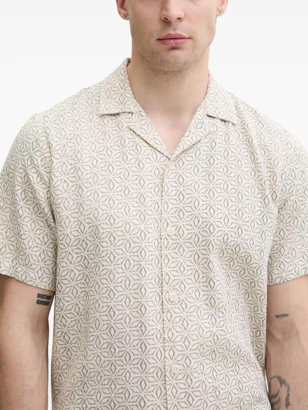 Lindbergh geometric-print camp-collar shirt Beige